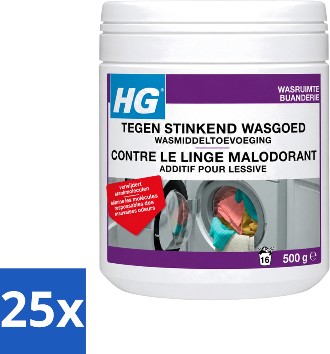 25 x HG - Wasruimte - Tegen Stinkend Wasgoed - Wasmiddeltoevoeging - 500 g - Voordeelverpakking - 25 stuks