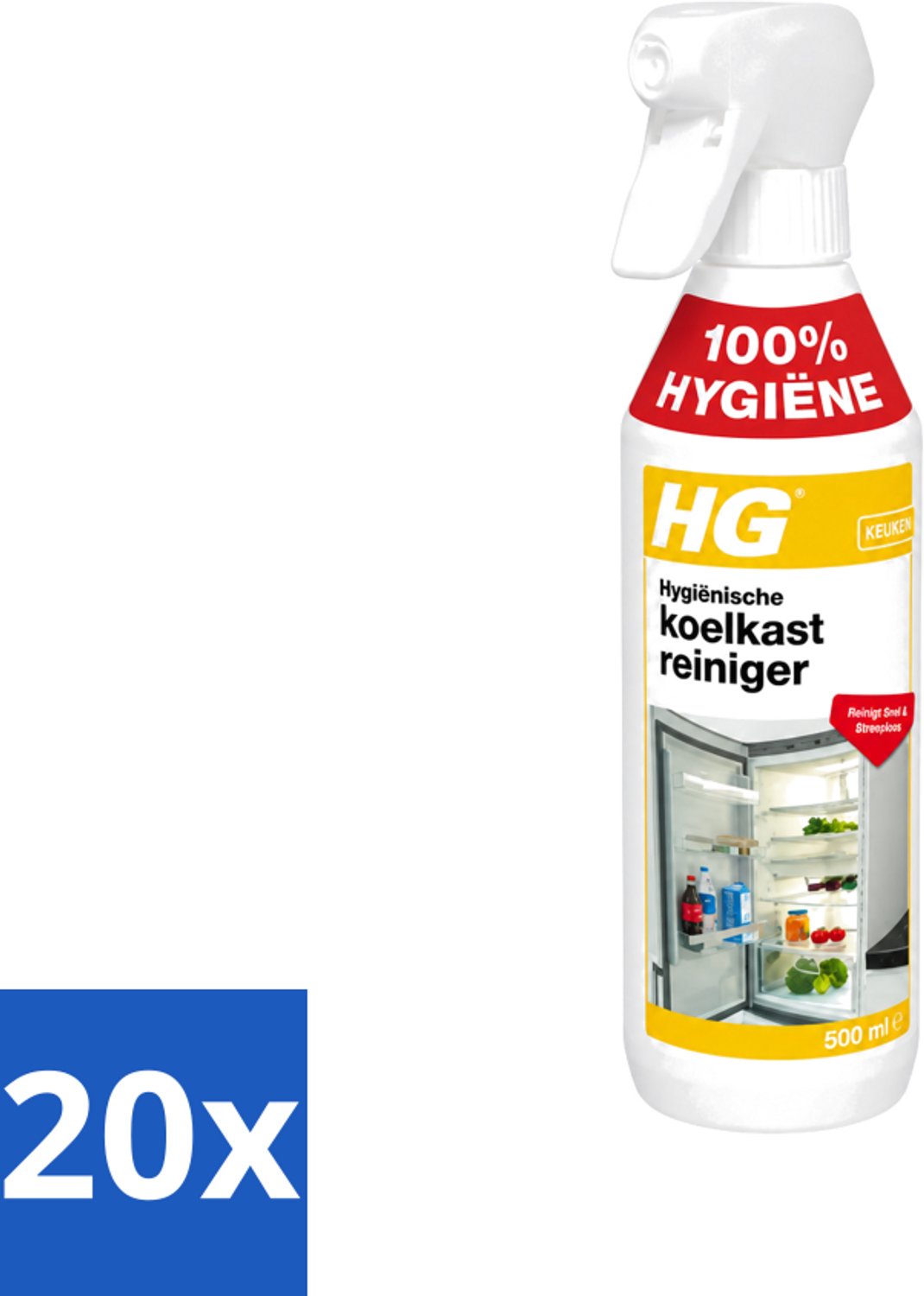 20 x HG - Hygiënische Koelkastreiniger - Reinigt Snel & Streeploos - 500 ml - Voordeelverpakking - 20 stuks