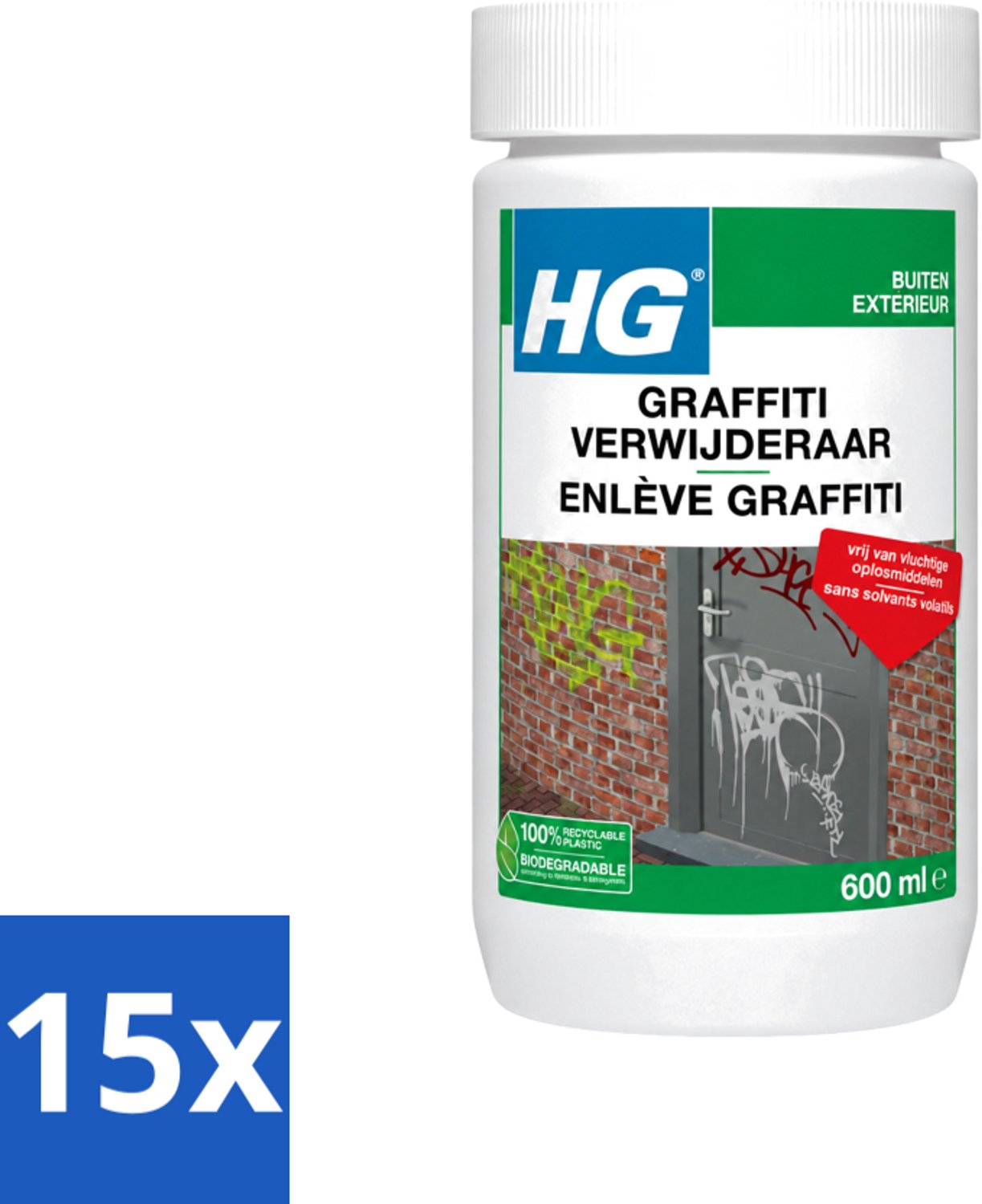 15 x HG - Graffitiverwijderaar - Voor Harde & Zachte Oppervlakken - 600 ml - Voordeelverpakking - 15 stuks