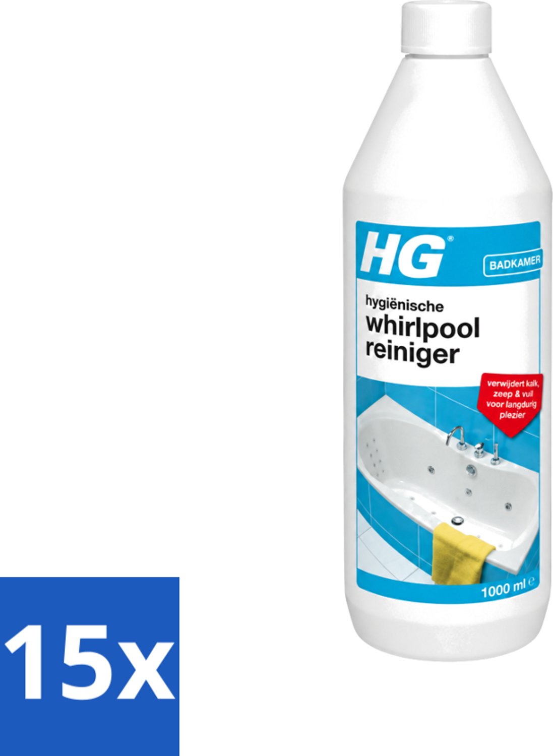 15 x HG - Badkamer - Hygiënische Whirlpoolreiniger - Verwijdert Kalk, Zeep & Vuil - 1L - Voordeelverpakking - 15 stuks