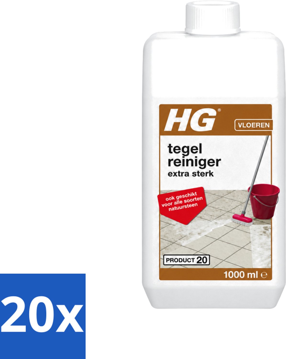 20 x HG - Vloeren - Tegelreiniger Extra Sterk - Geschikt Voor Alle Soorten Natuursteen - 1L - Voordeelverpakking - 20 stuks