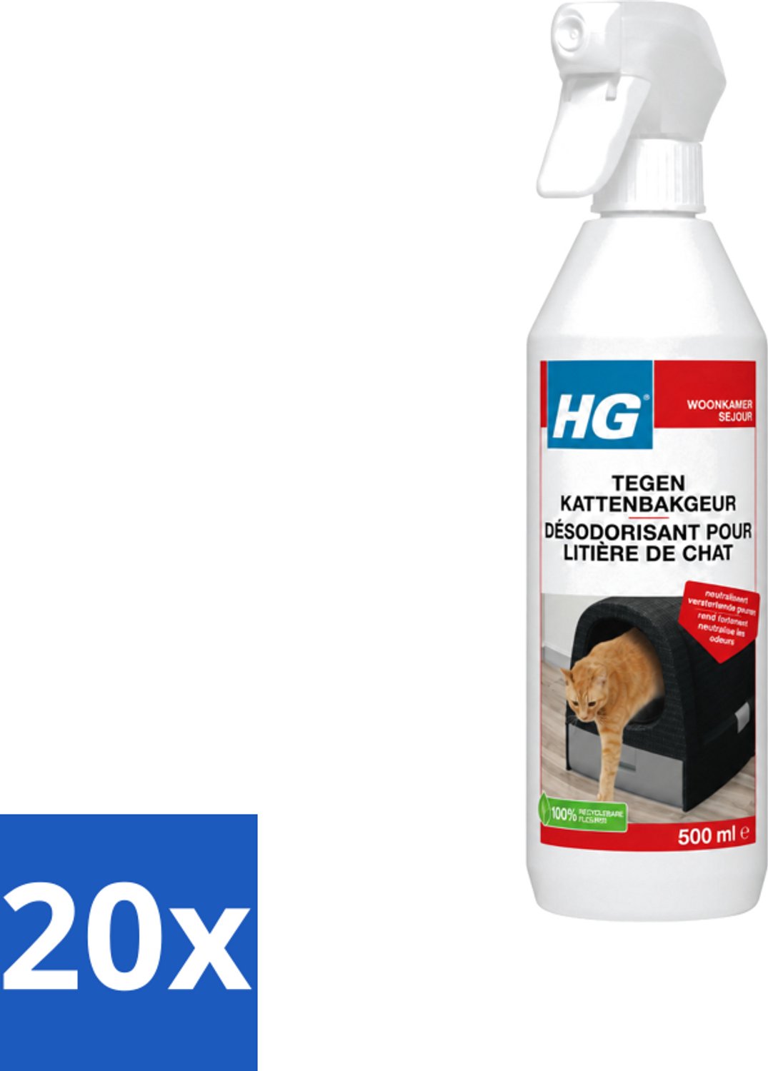 20 x HG - Tegen Kattenbakgeur - Neutraliseert Geuren - 500 ml - Voordeelverpakking - 20 stuks