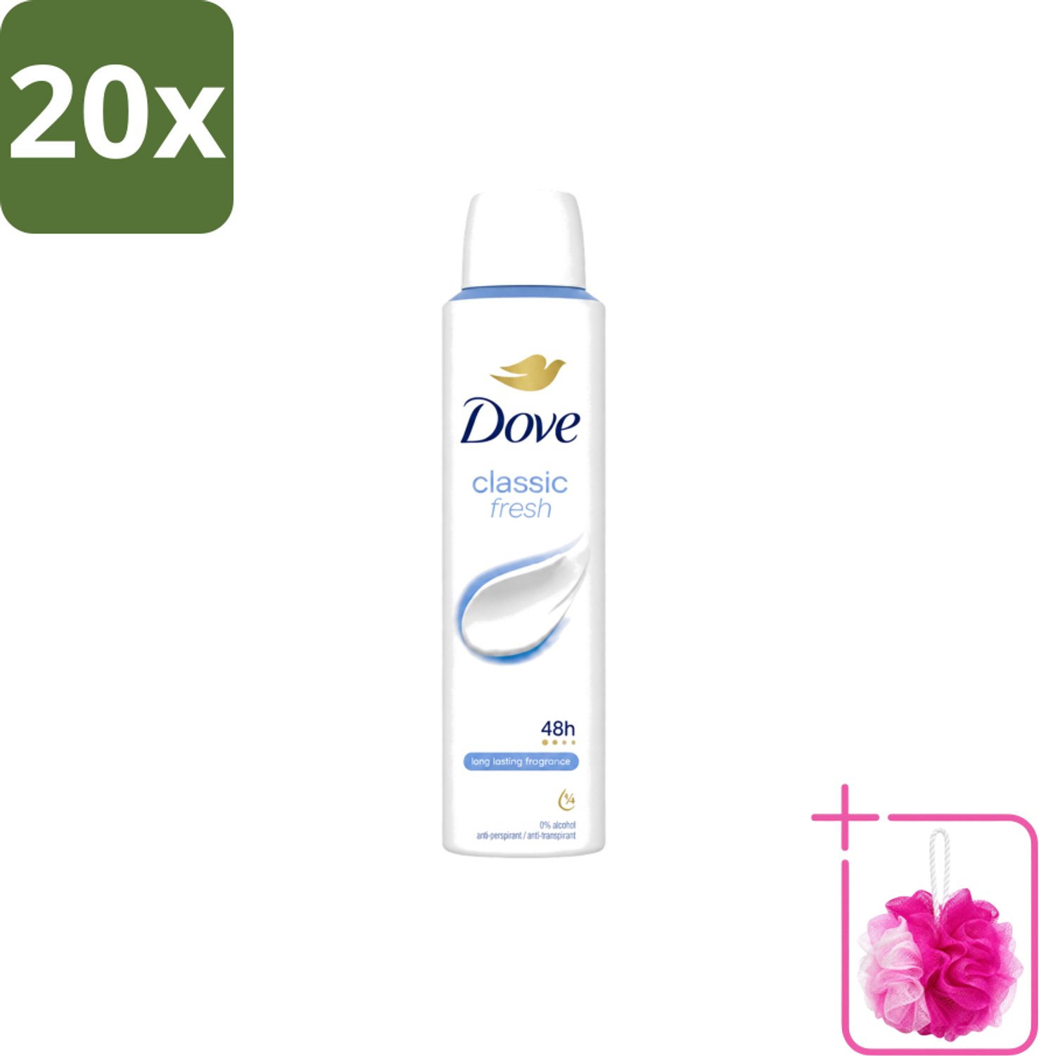 20 x Dove – Deodorant Spray – Classic Fresh – 200 ml - Bulkverpakking - Anti-transpirant spray - Douchemop - Okselgeur