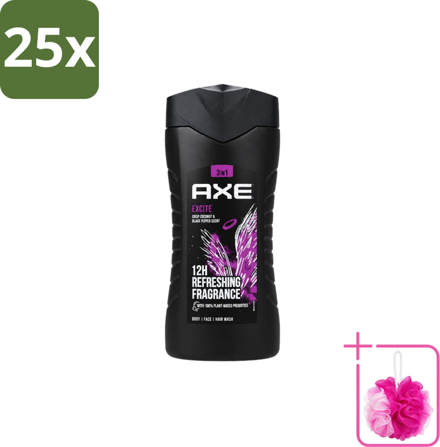 25 x AXE – Douchegel – Excite – 250 ml - Bulkverpakking - Douchegel - Douchemop - Frisheid