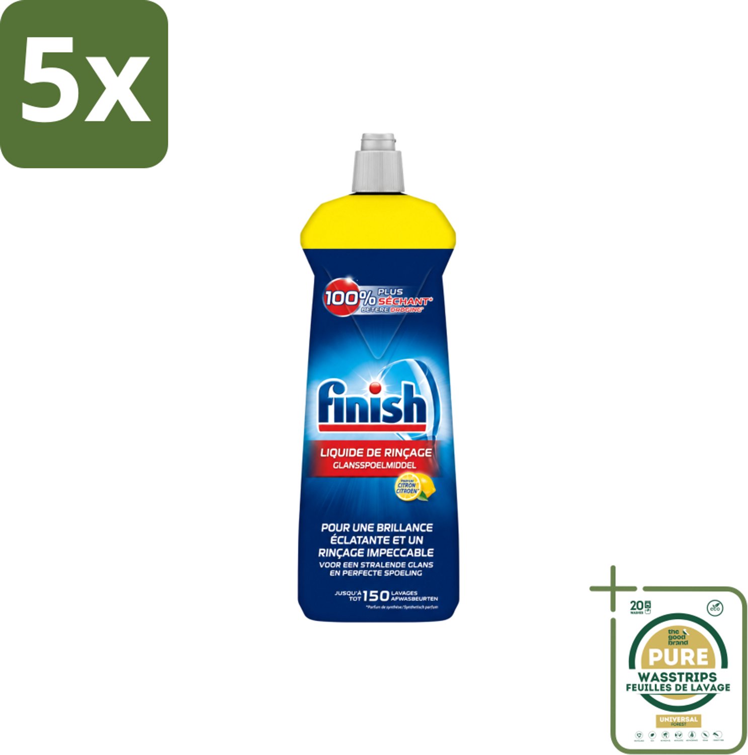 5 x Finish – Glansspoelmiddel – Citroen – 800 ml - Wasstrips - Glansspoelmiddel Citroen - Glansspoelmiddel - Vaatwasser - Glans - Droogresultaat