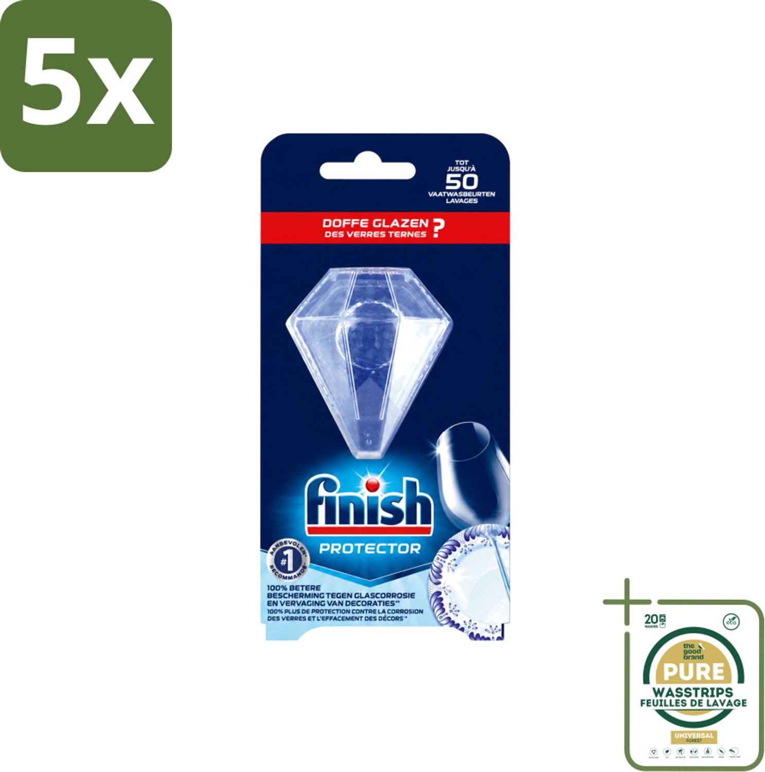 5 x Finish Protector - Extra Glans - Anti-Corrosie & Anti-Vervaging - Tot 50 Afwasbeurten - Wasstrips - Glasbescherming - Serviesbescherming - Corrosiebestendig - Glansbehoud - Vaatbescherming