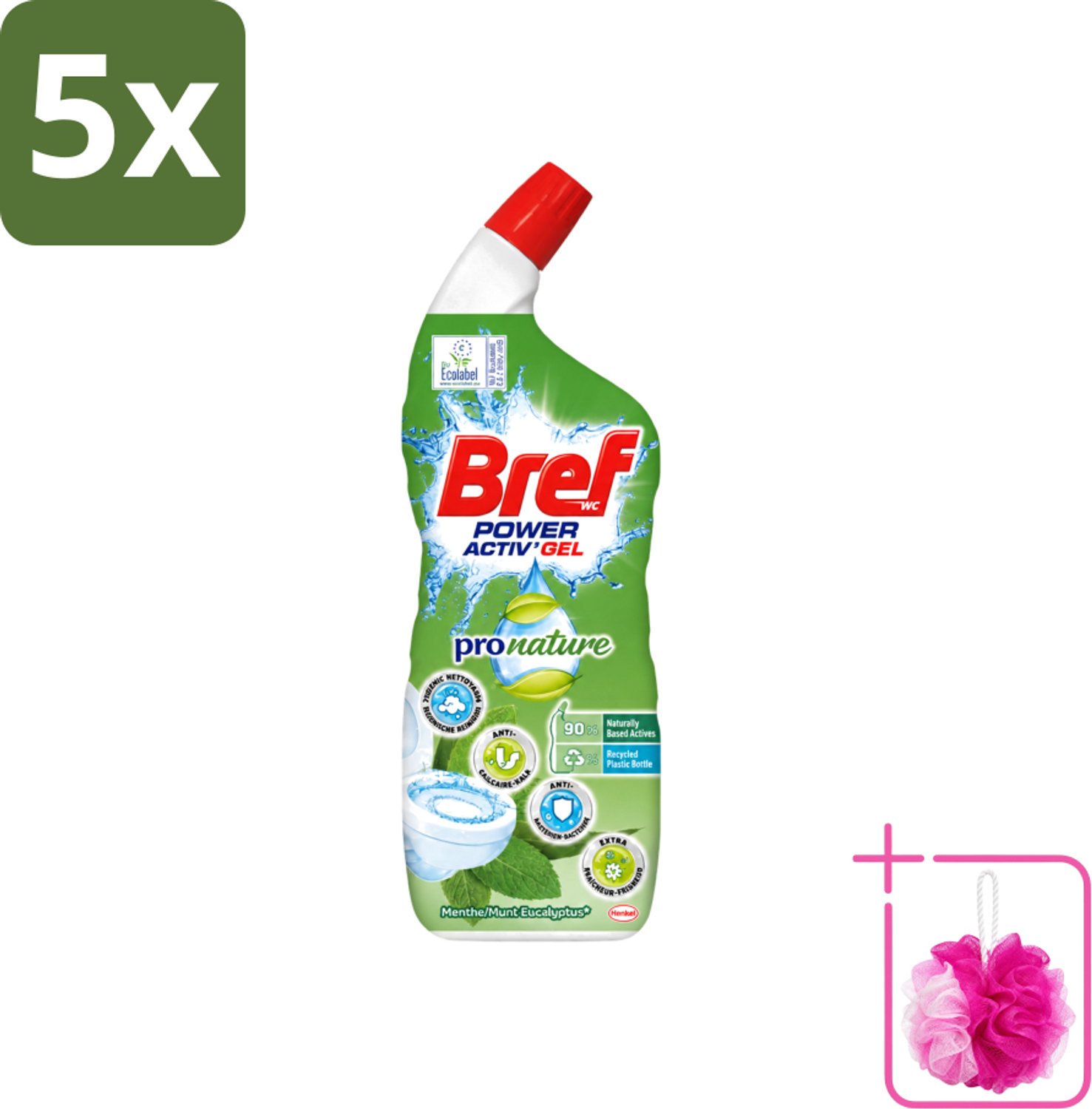 5 x Bref WC - Power Activ+ - Toiletreiniger - Gel - Eucalyptus - 700 ml - Bulkverpakking - Toiletreiniging - Douchemop - Eucalyptus
