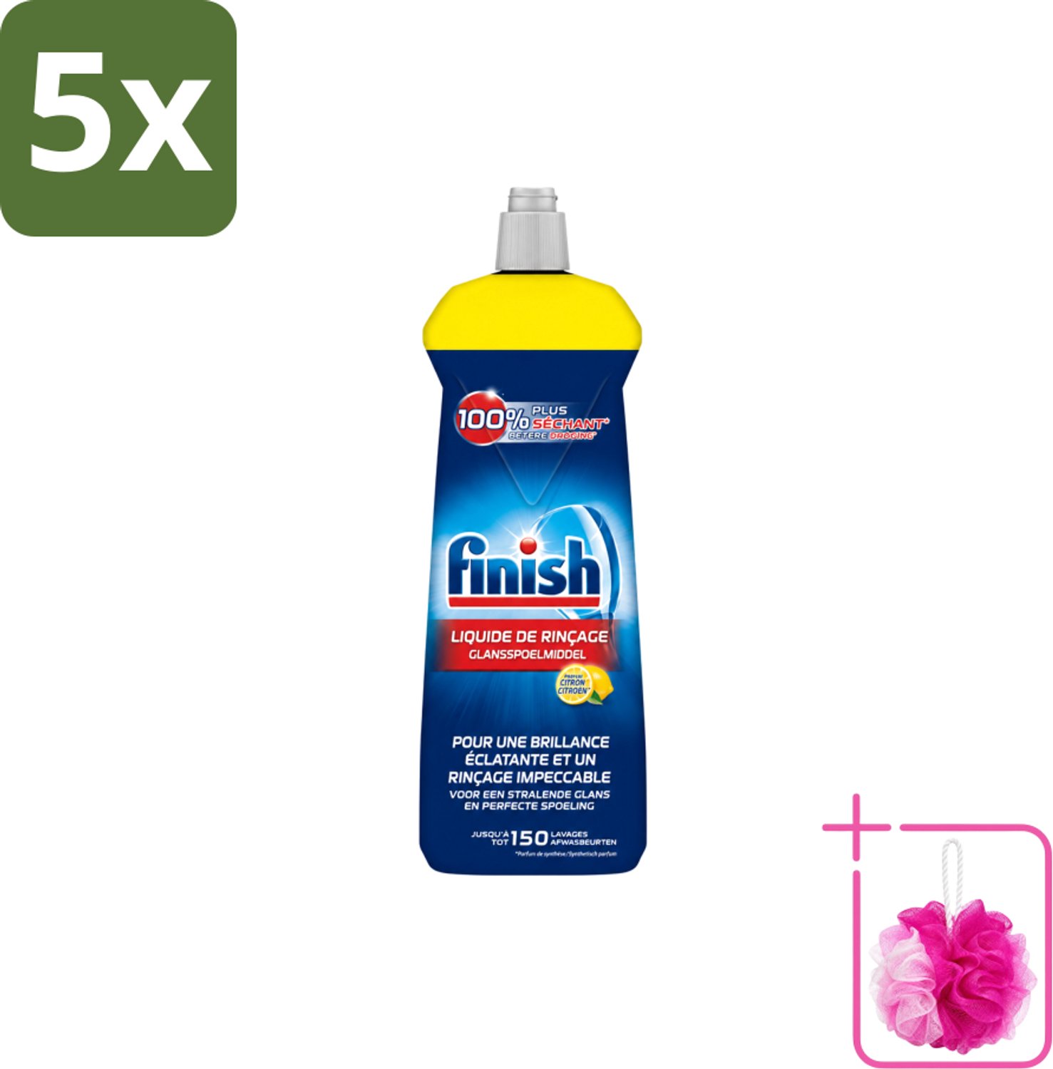 5 x Finish – Glansspoelmiddel – Citroen – 800 ml - Bulkverpakking - Glansspoelmiddel citroen - Douchemop - Glansspoelmiddel