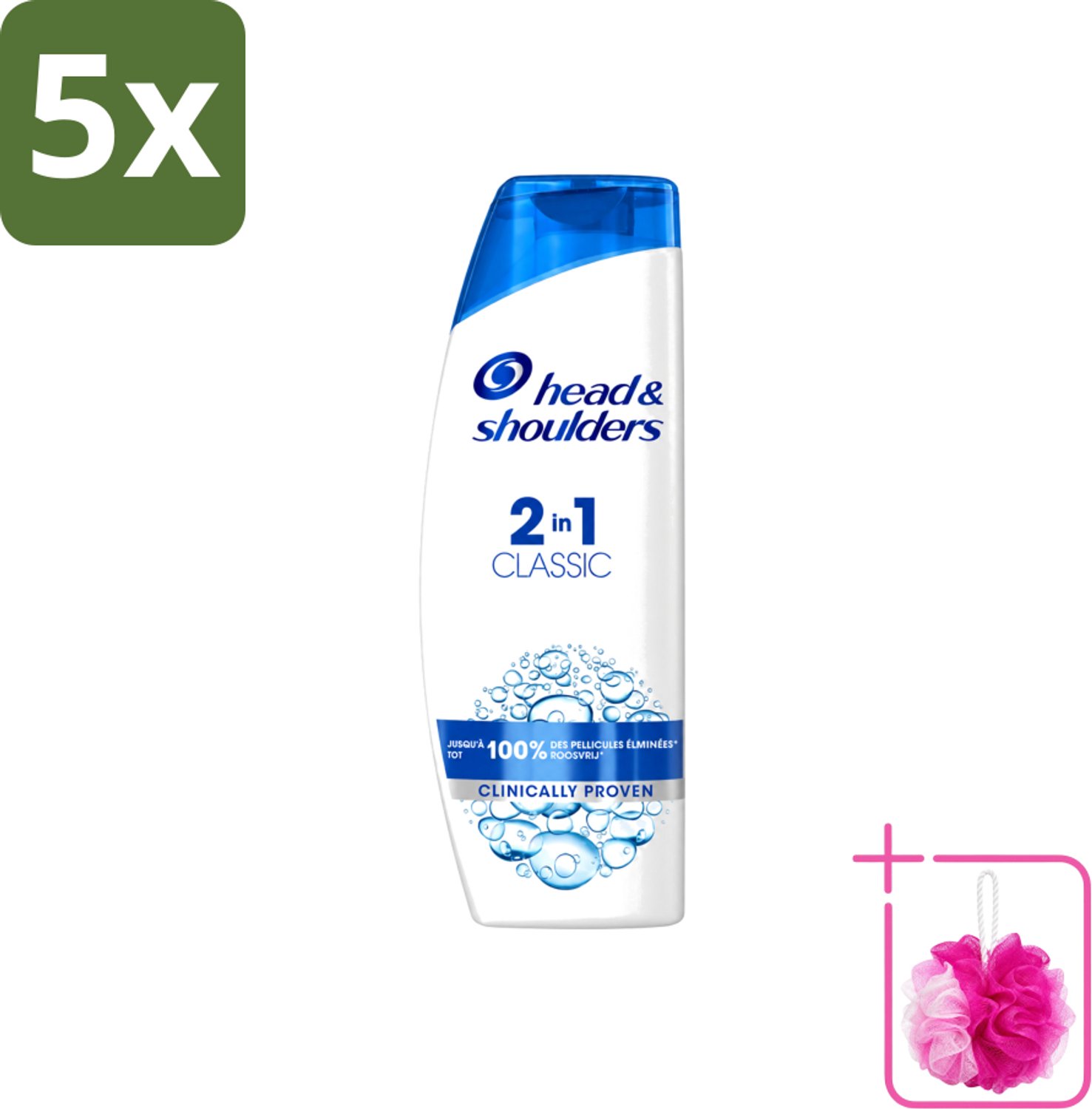 5 x Head & Shoulders - 2in1 Anti-Roos Shampoo & Conditioner - Classic - 270 ml - Bulkverpakking - Roosvrij haar - Douchemop - Roosbestrijding