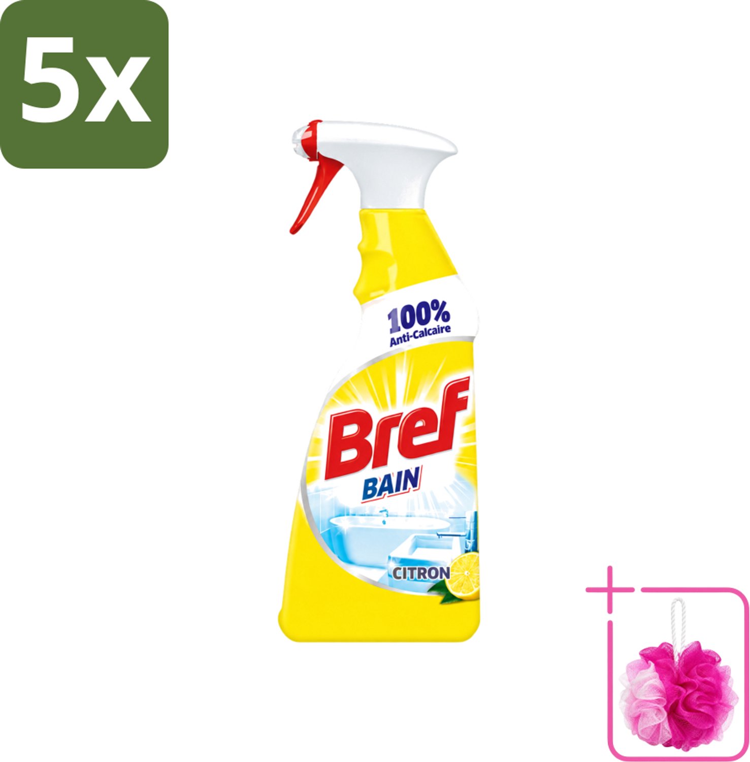 5 x Bref - Badkamerreiniger - Spray - Anti-Kalk - Citroen - 750 ml - Bulkverpakking - Badkamer reiniger - Douchemop - Kalkbestrijder