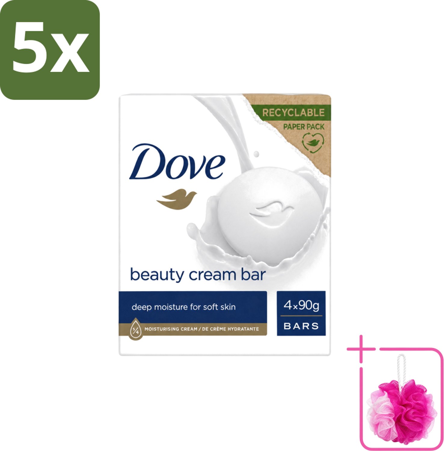 5 x Dove Original - Zeep - Beauty Cream Bar - 360 g - Bulkverpakking - Zachte reiniging - Douchemop - Gezichtszeep