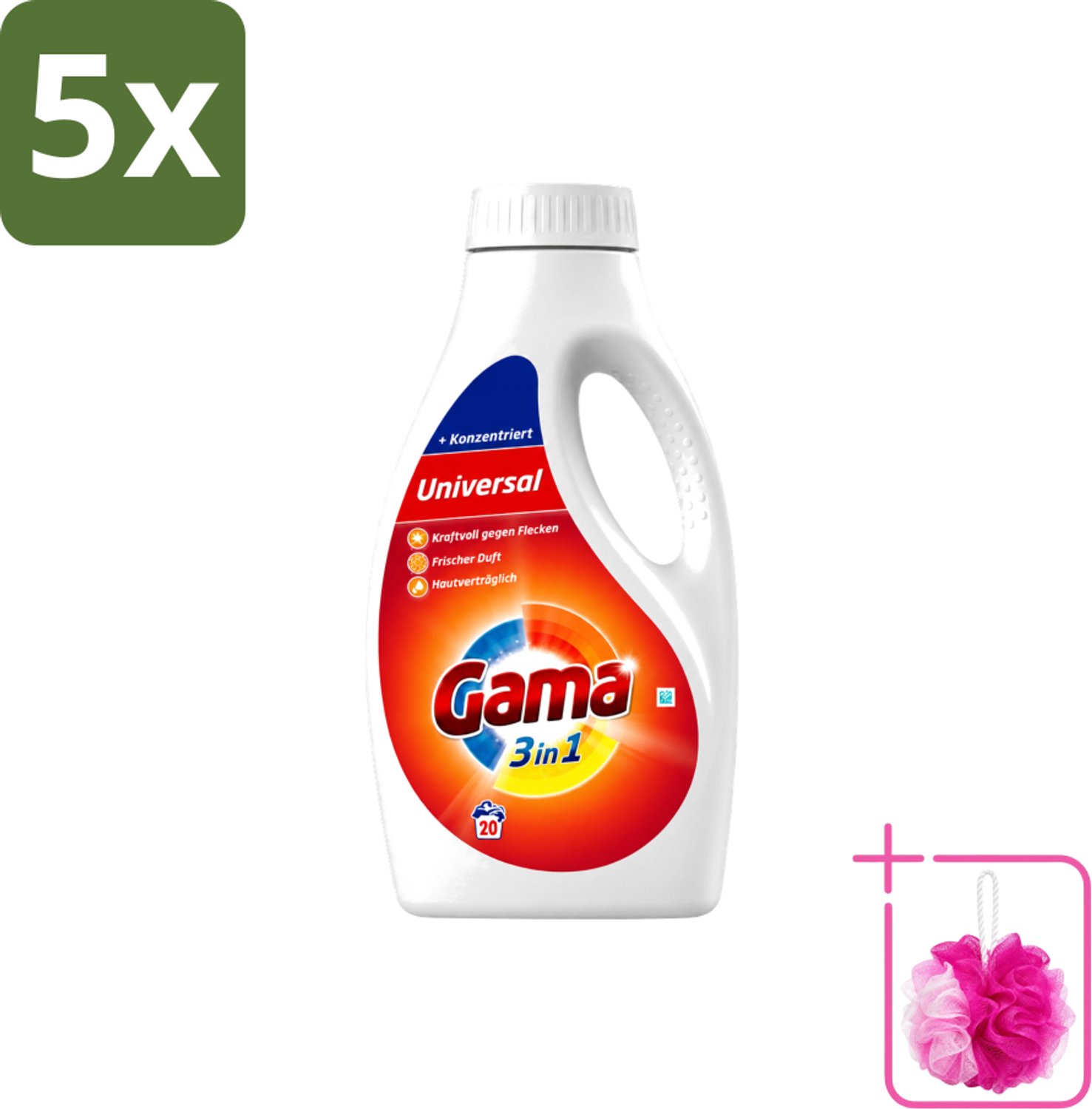 5 x Gama - Wasmiddel - 3 In 1 - Huidvriendelijk - 20 Wasbeurten - Bulkverpakking - Wasmiddel - Douchemop - 3 in 1
