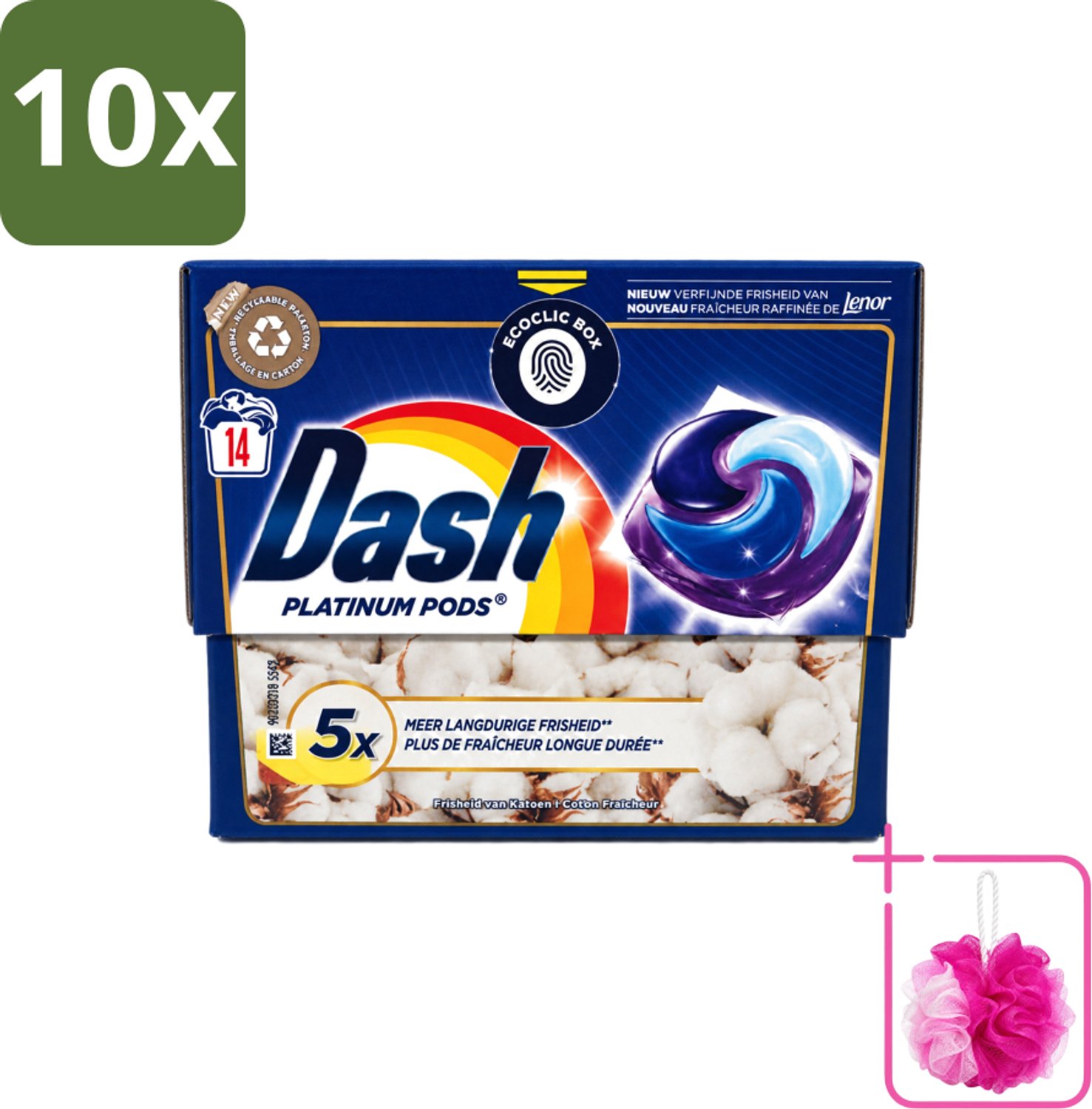 10 x Dash Platinum - Wasmiddel Capsules - Witte en Gekleurde Was - Frisheid van Katoen - 14 Wasbeurten - Bulkverpakking - Wasmiddel - Douchemop - Wascapsules