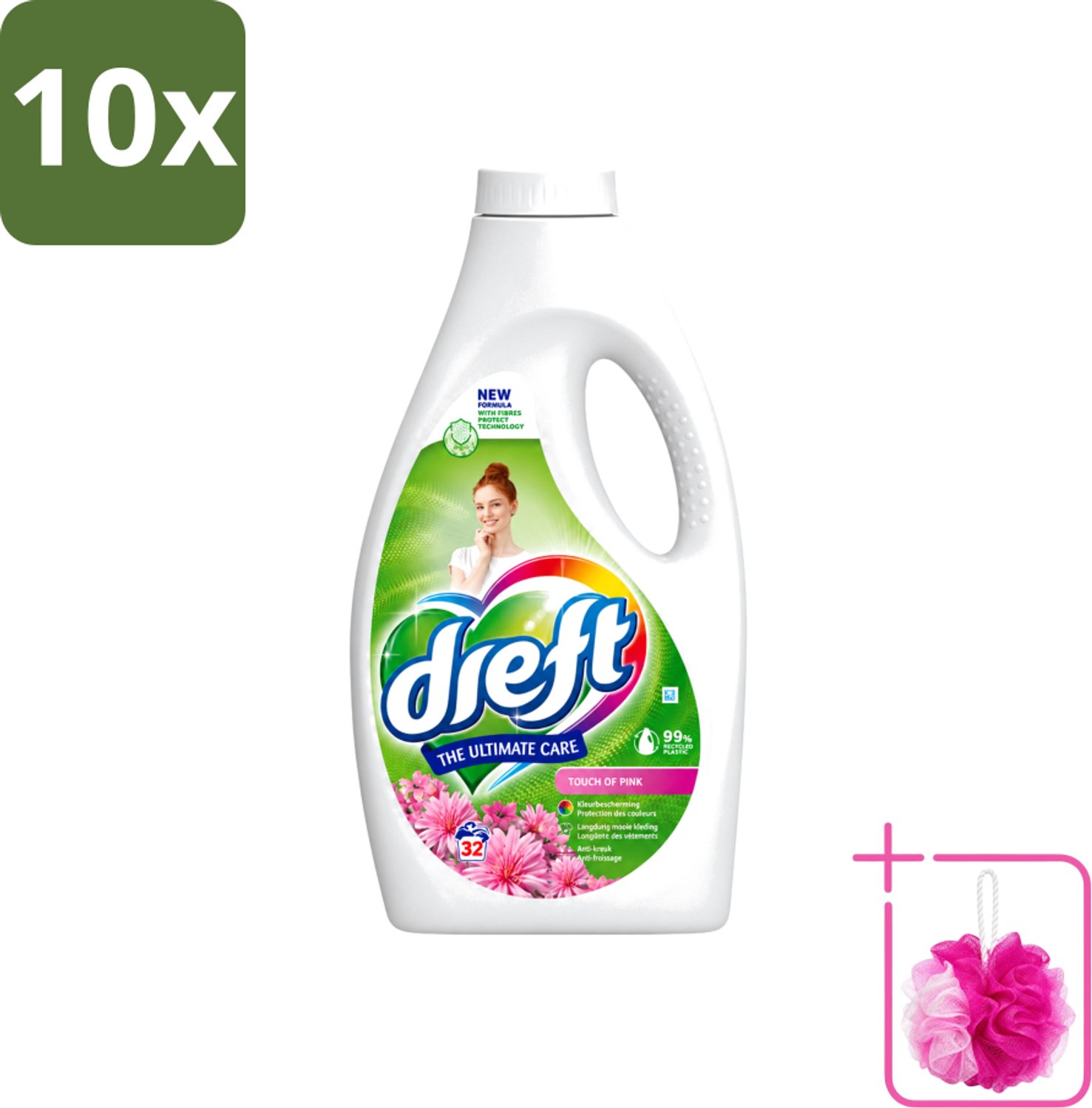 10 x Dreft - Ultimate Care - Vloeibaar Wasmiddel - Gekleurde Was - Een Vleugje Roze - 32 Wasbeurten - Bulkverpakking - Wasmiddel - Douchemop - Wasgoed reinigen