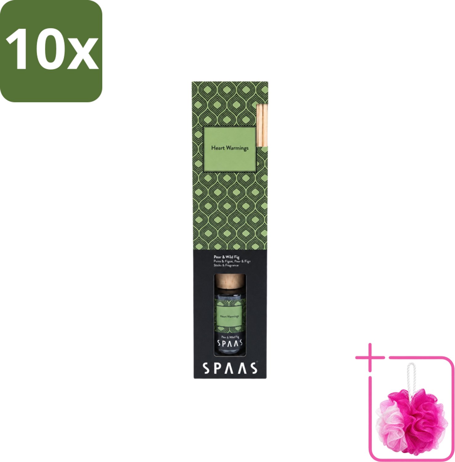 10 x Spaas - Geurstokjes - Peer & Vijg - Heart Warmings - 80ml - Bulkverpakking - Geurstokjes - Douchemop - Geur