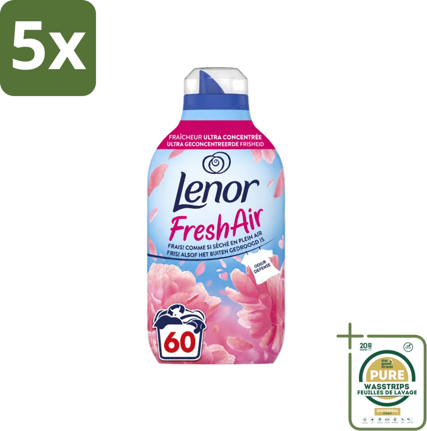 5 x Lenor – Wasverzachter – Bloesem – 60 Wasbeurten – 840 ml - Wasstrips - Wasverzachter - Buitenluchtfrisheid - Bloesemgeur - Wasgoed - Geur
