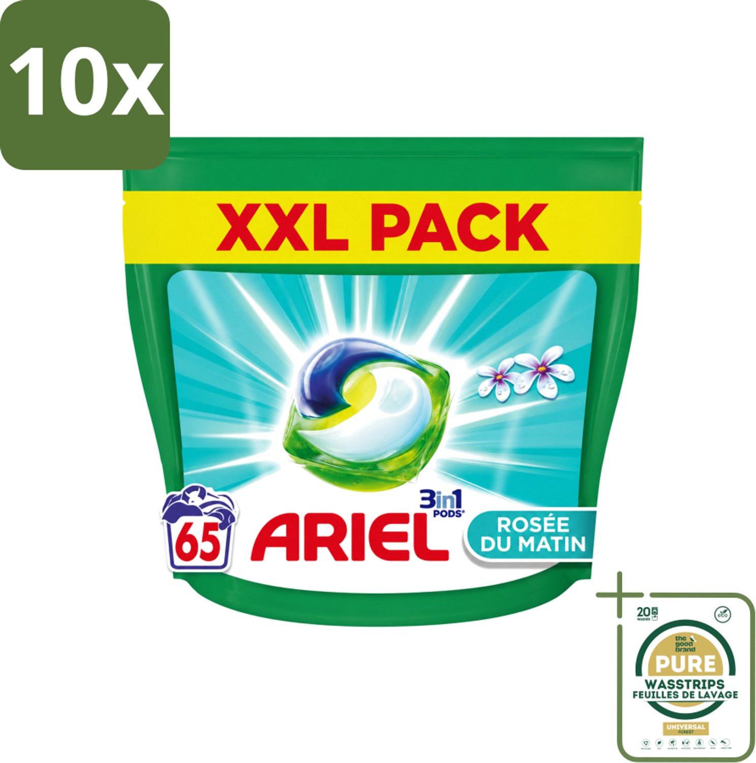 10 x Ariel – Pods 3in1 – Rosée du Matin – 1332 g – 65 wasbeurten - Wasstrips - Ariel 3in1 Pods Rosée Du Matin - 3in1 Waspods - Wasmiddel Kleurbehoud - Wasmiddel Vlekverwijdering - Wasmiddel Frisheid