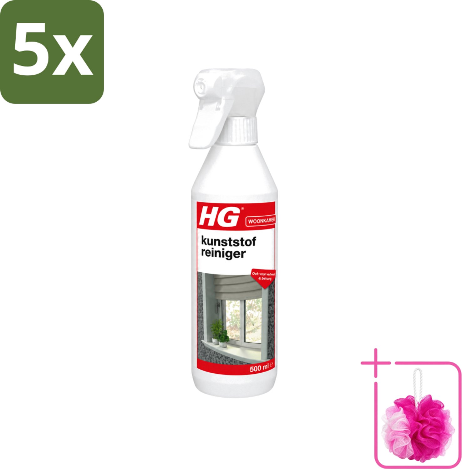 5 x HG - Kunststofreiniger Spray - Ook Voor Verfwerk & Behang - 500 ml - Bulkverpakking - Kunststof reinigen - Douchemop - Verfwerk reinigen