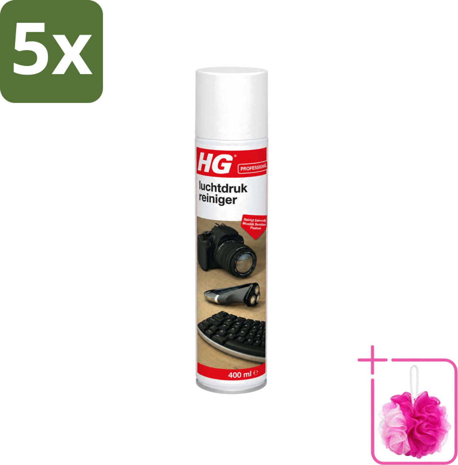 5 x HG - Luchtdrukreiniger - Reinigt Eenvoudig Moeilijk Bereikbare Plaatsen - 400 ml - Bulkverpakking - Luchtdrukreiniger - Douchemop - Stof verwijderen