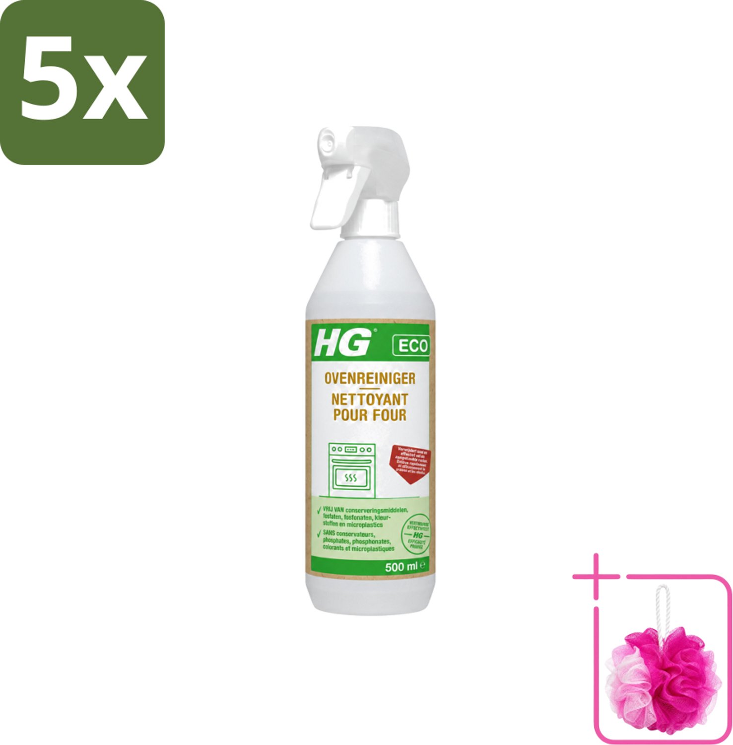 5 x HG ECO - Ovenreiniger - Verwijdert Snel & Effectief - Duurzaam & Ecologisch - 500 ml - Bulkverpakking - Oven reinigen - Douchemop - Vet verwijderen