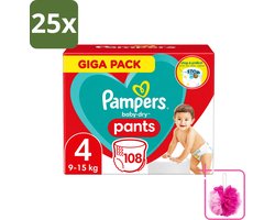 25 x Pampers - Baby-Dry Pants - Luierbroekjes - Maat 4 (9-15 kg) - Comfort Fit - 108 Luiers - Bulkverpakking - Baby luier - Douchemop - Baby droge huid