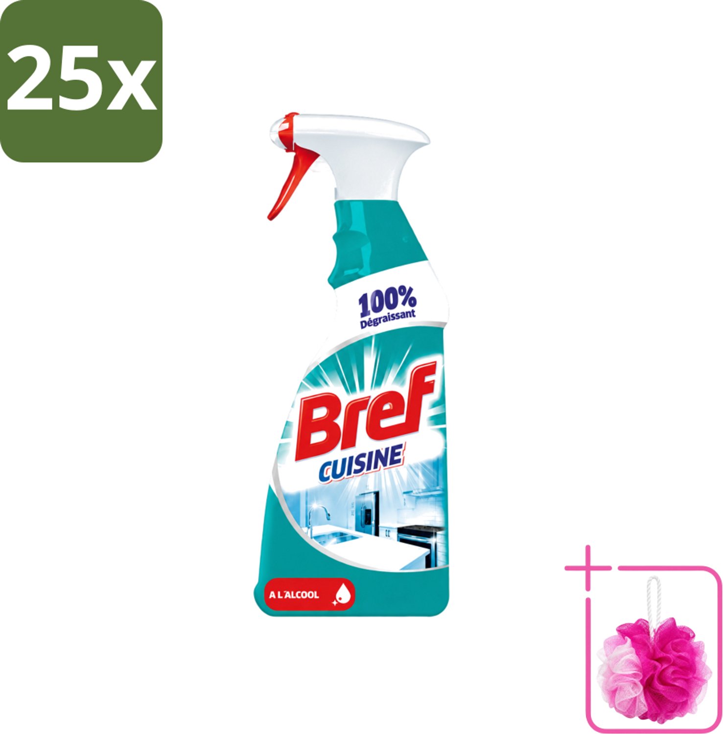 25 x Bref Keuken - Reinigingsspray - Ontvetter - Met Alcohol - 750 ml - Bulkverpakking - Keuken reinigen - Douchemop - Ontvetter