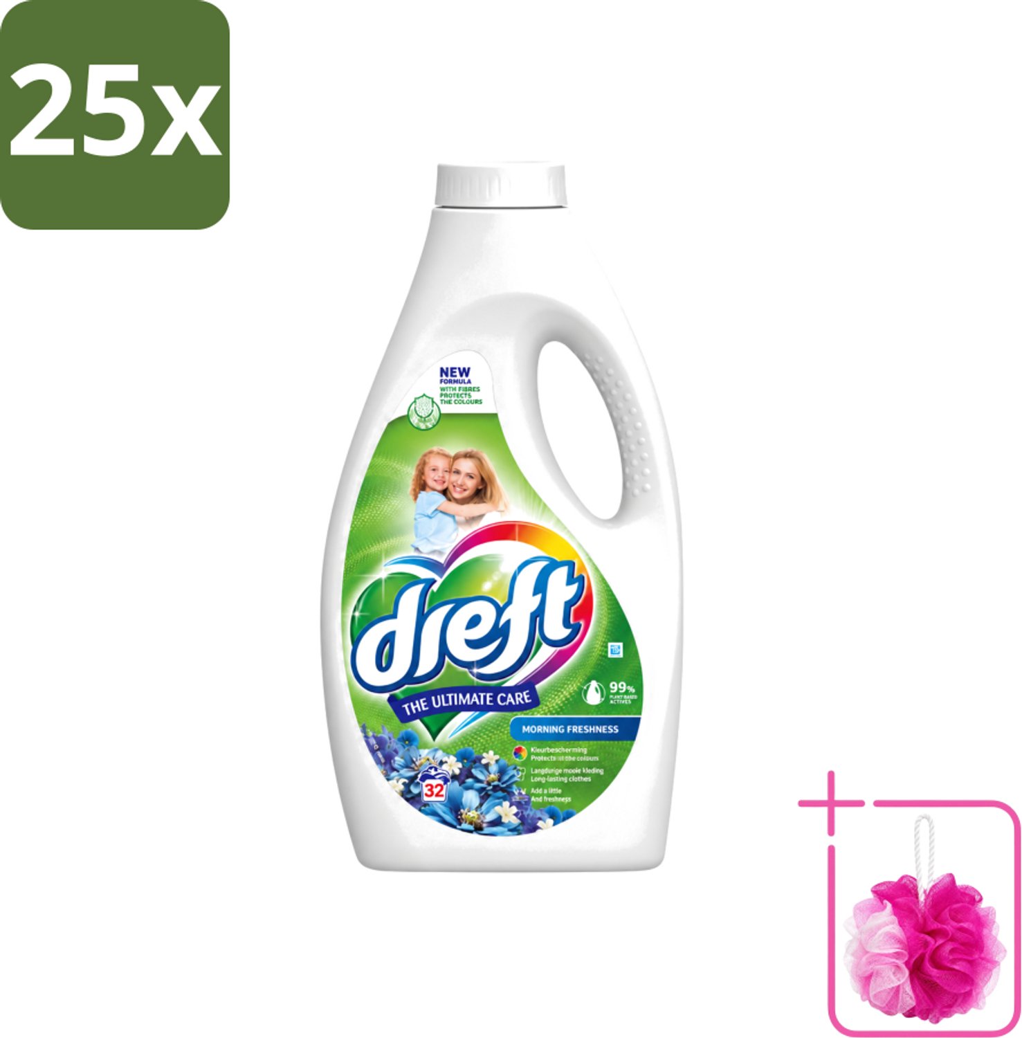 25 x Dreft - Ultimate Care - Vloeibaar Wasmiddel - Gekleurde Was - Ochtendfris - 32 Wasbeurten - Bulkverpakking - Gekleurde was - Douchemop - Ochtendfris