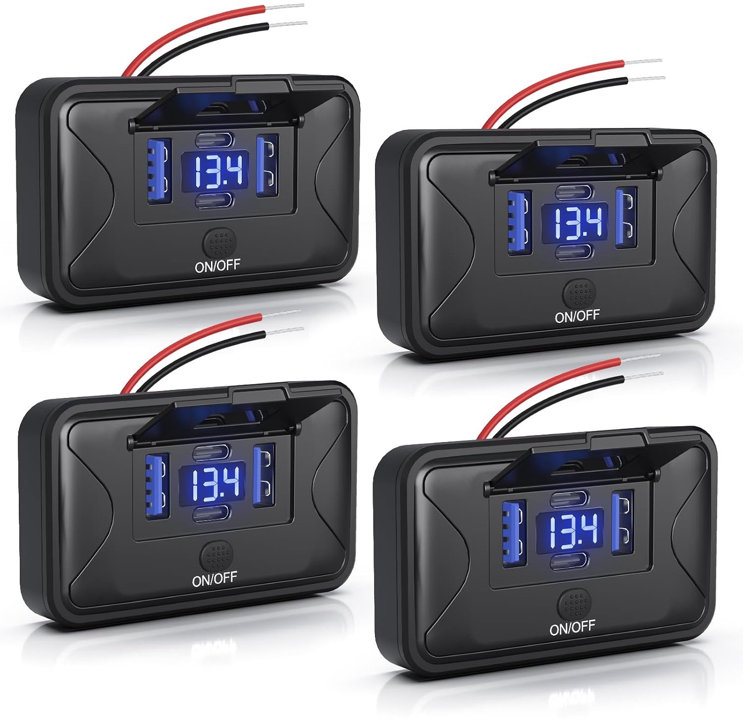 4 stuks 108W 4 Poorten 12V Camper USB Voltmeter Wandmontage