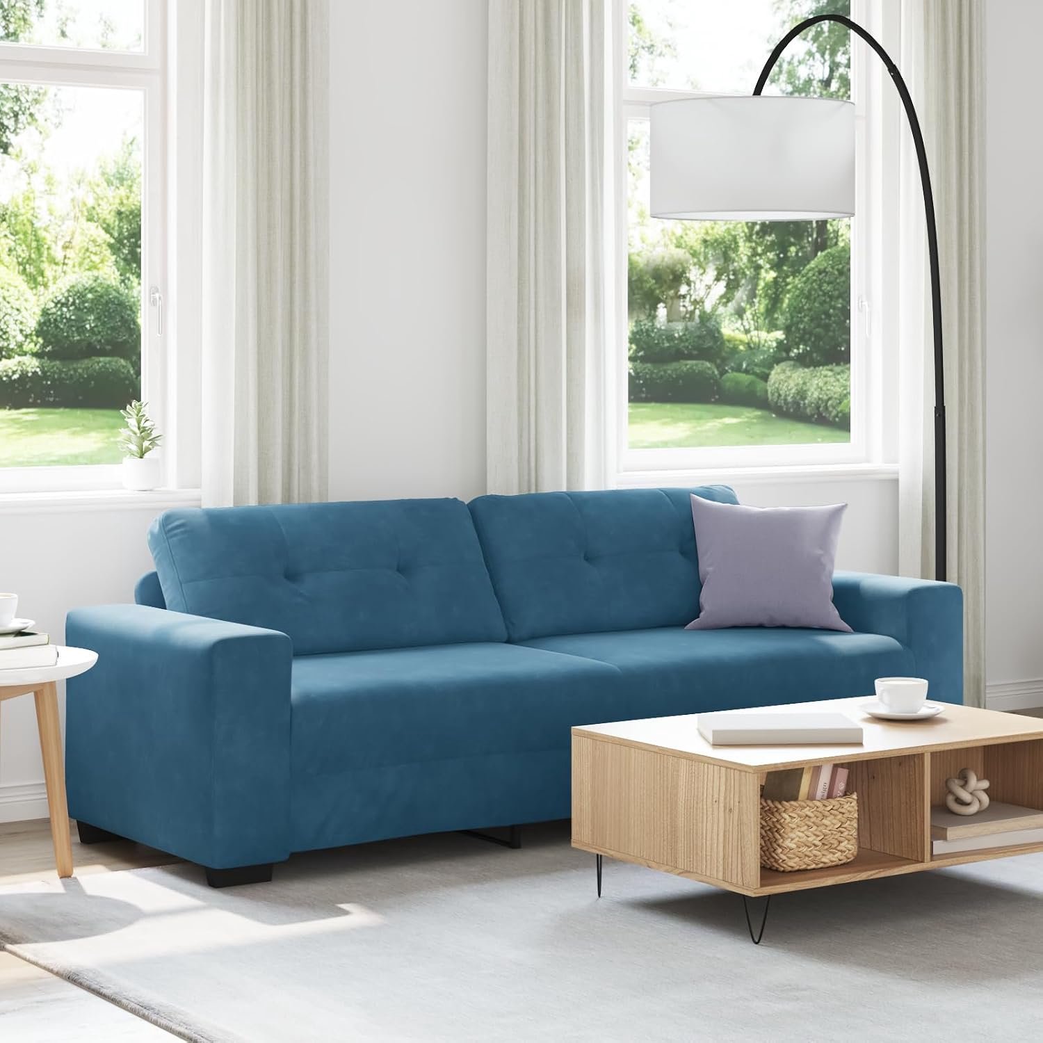 Sofa 3-zits blauw hedendaagse fluwelen bank voor woonkamer, ruime zitbank met houten frame 180 cm fluweel