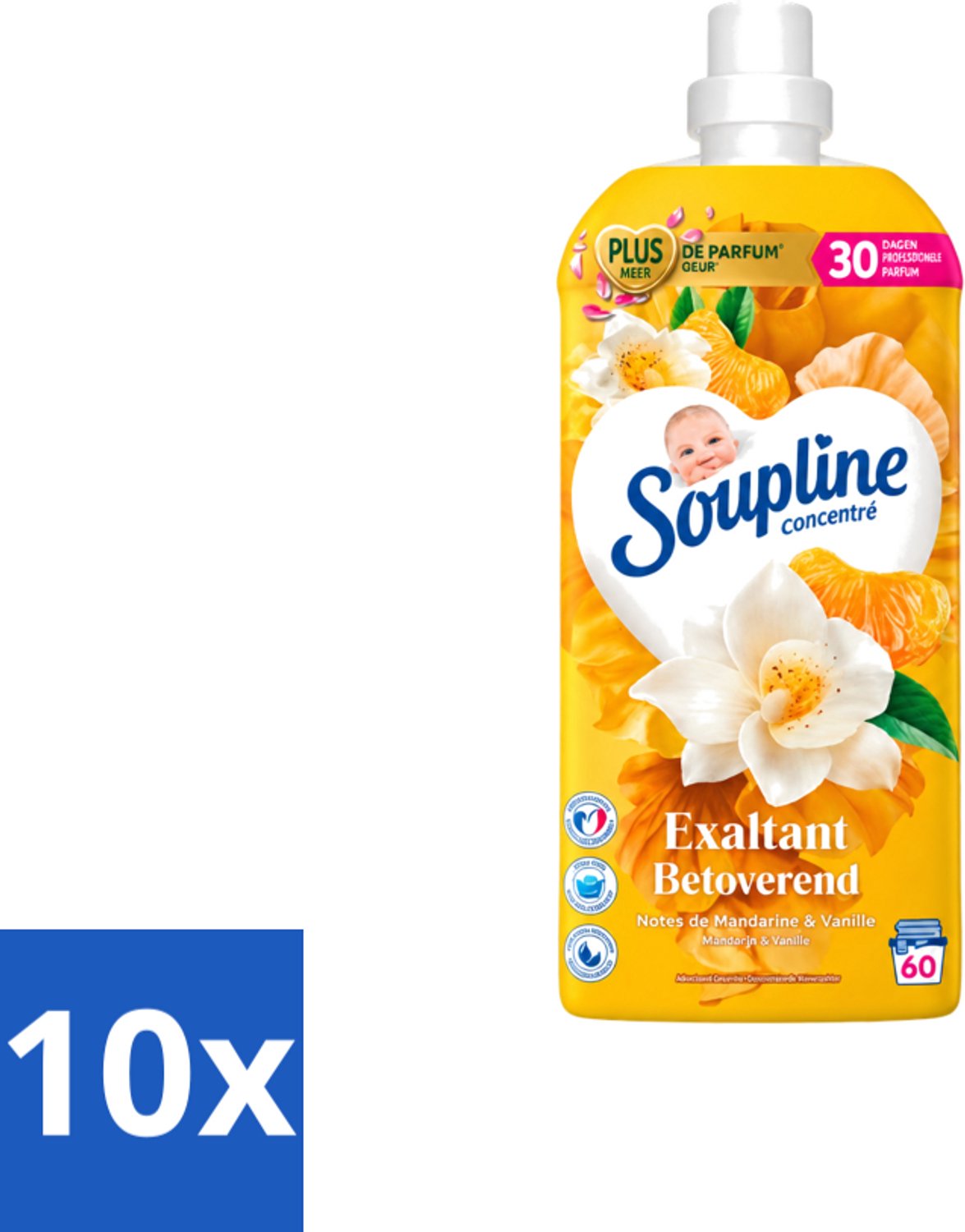 10 x Soupline – Wasverzachter – Betoverend Mandarijn & Vanille – 1,28 L - Voordeelverpakking - 10 stuks