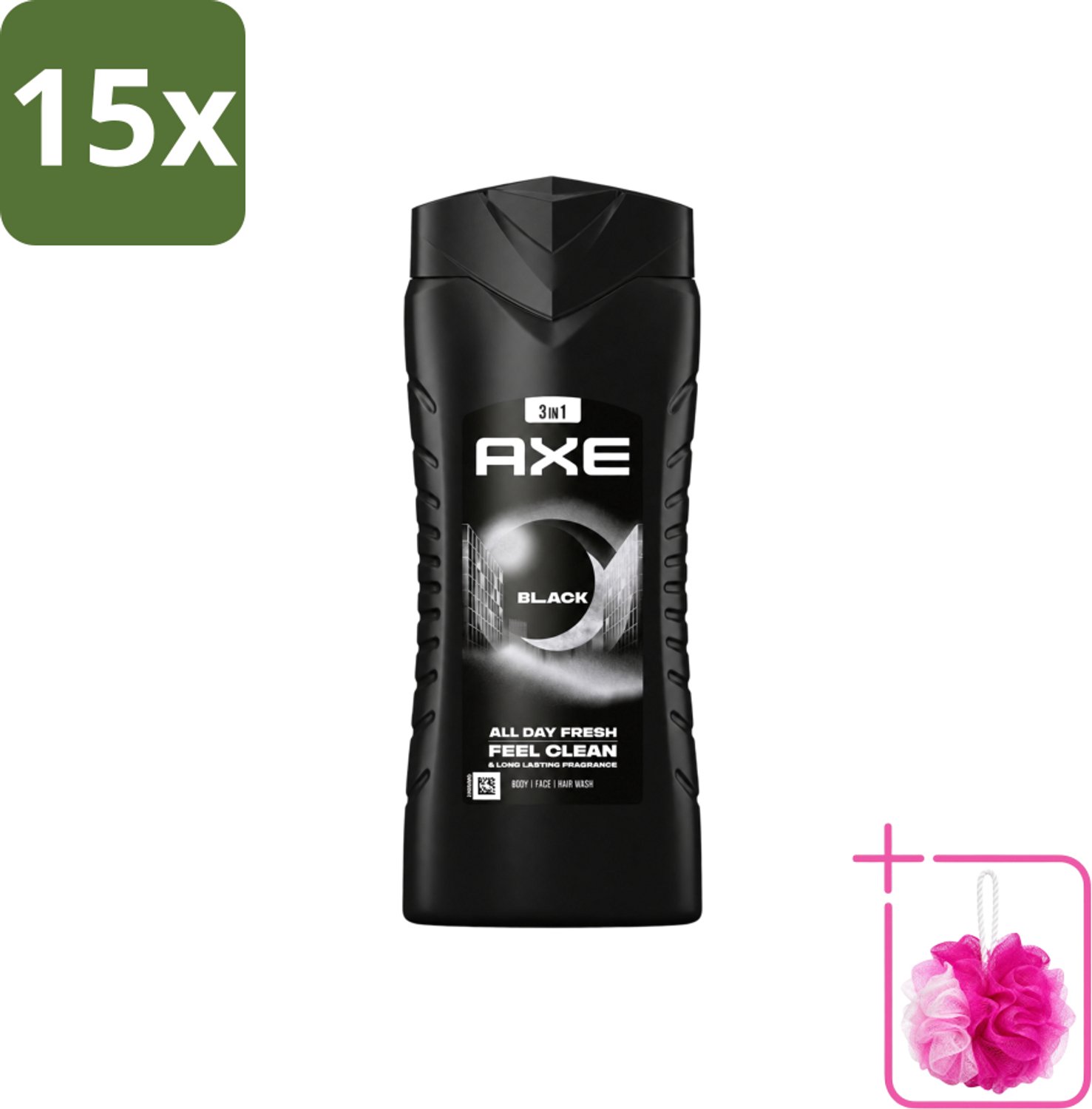 15 x Axe XL - 3-in-1 Douchegel - Black - Frozen Pear & Cedarwoord - 12hrs Long Lasting Scent - 400 ml - Bulkverpakking - Douchegel - Douchemop - Lichaam