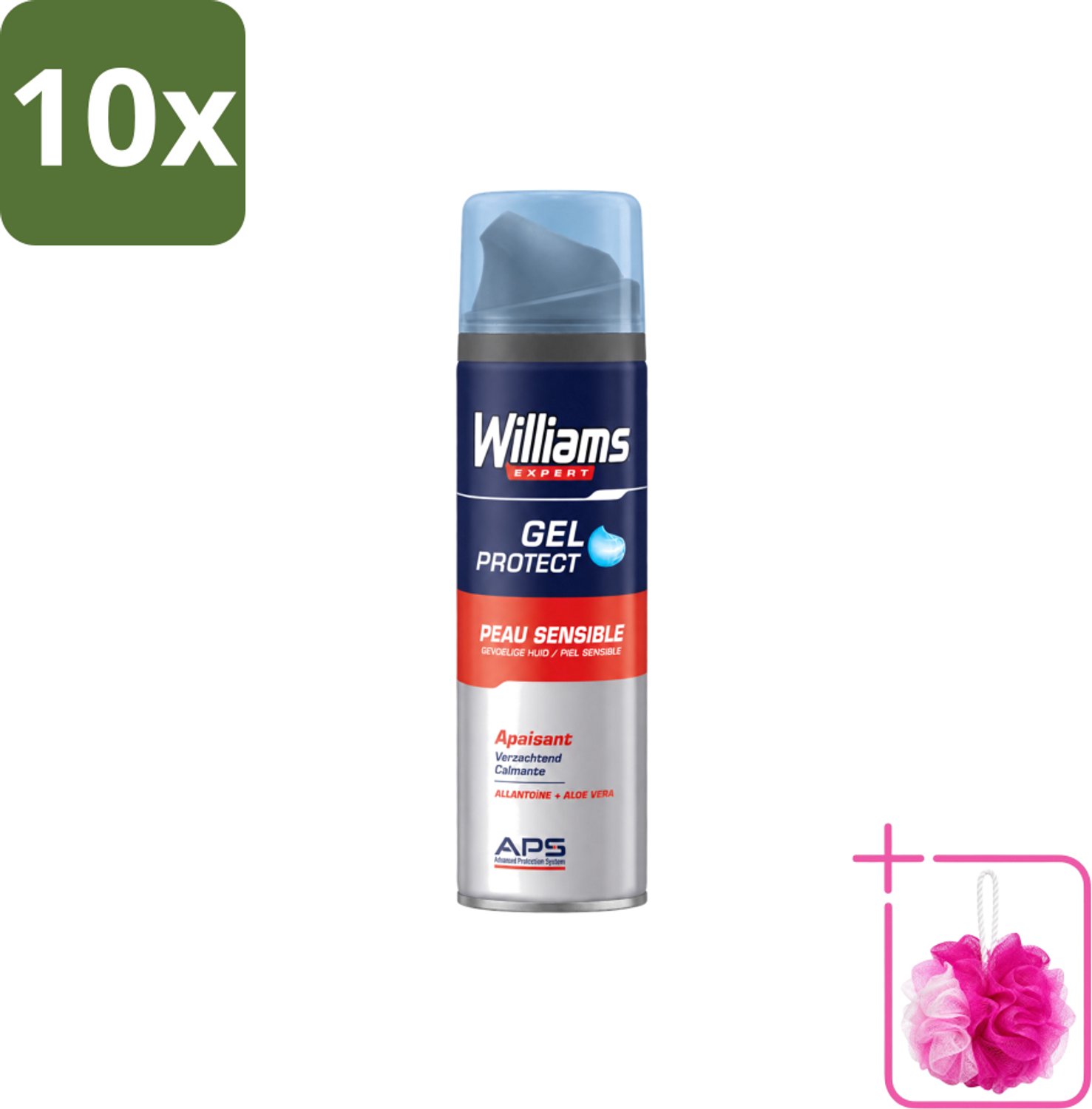 10 x Williams - Expert - Scheergel - Gevoelige Huid- 200 ml - Bulkverpakking - Scheergel voor gevoelige huid - Douchemop - Gevoelige huid scheerproducten