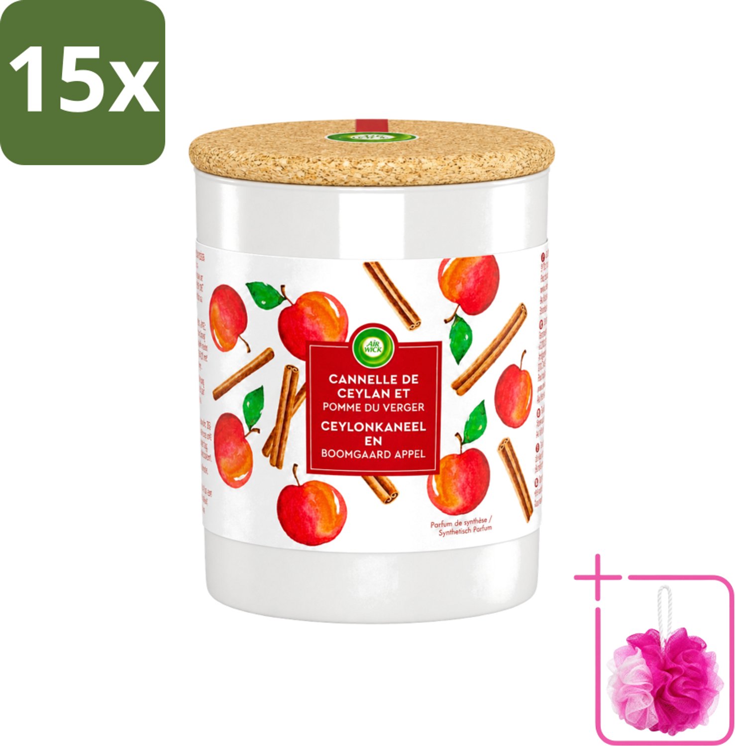Air Wick 15 x Air Wick - Geurkaars - Kaneel & Boomgaard Appel - 35 Uur Brandduur - Bulkverpakking - Geurkaars - Douchemop - Kaneel Rood