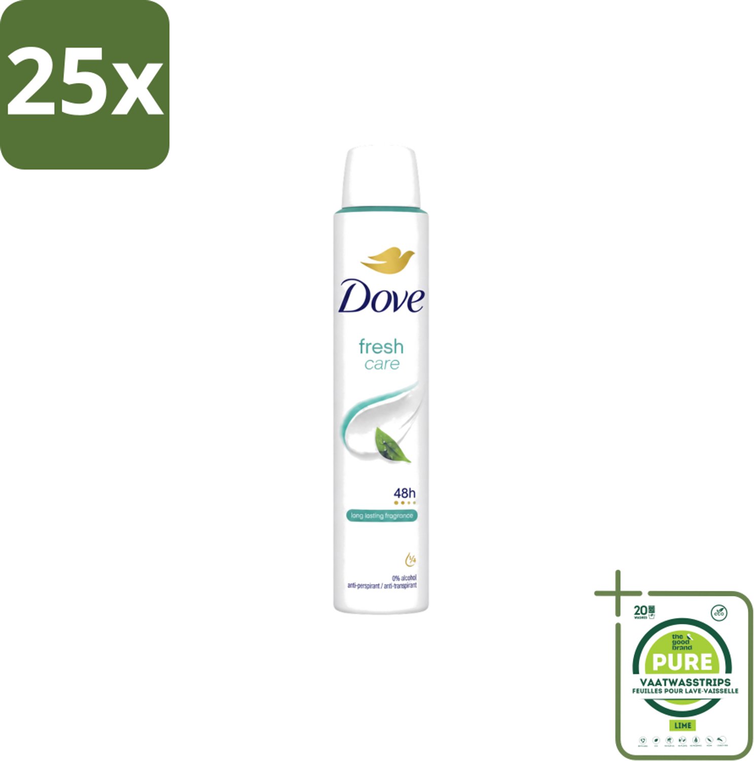 25 x Dove – Deodorant Spray – Fresh Care – 200 ml - Grootverpakking - Vaatwasstrips - Anti-transpirant Spray - Zweetvermindering - Geurvermindering - Fris - Okselverzorging