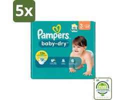 5 x Pampers – Luiers – Baby-Dry Maat 3 (6-10 kg) – 34 Luiers - Grootverpakking - Vaatwasstrips - Babyluier - Babydouche - Droge Luier - Luier Voor Baby - Luier 3 Kg