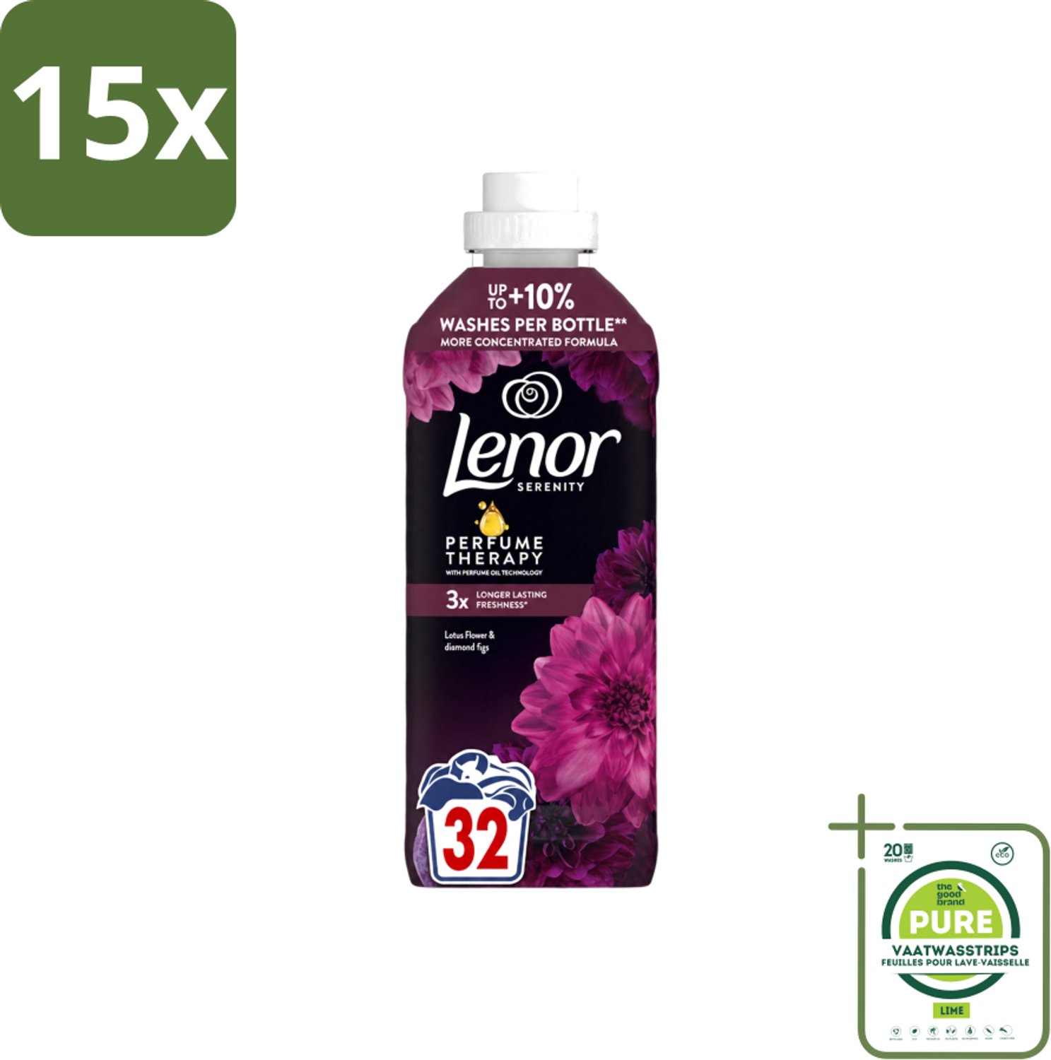 15 x Lenor – Wasverzachter – Lotus Flower & Diamond Figs – 32 Wasbeurten – 675 ml - Grootverpakking - Vaatwasstrips - Wasverzachter - Wasmachine - Geur - Wasbeurt - Kleding Verzachten