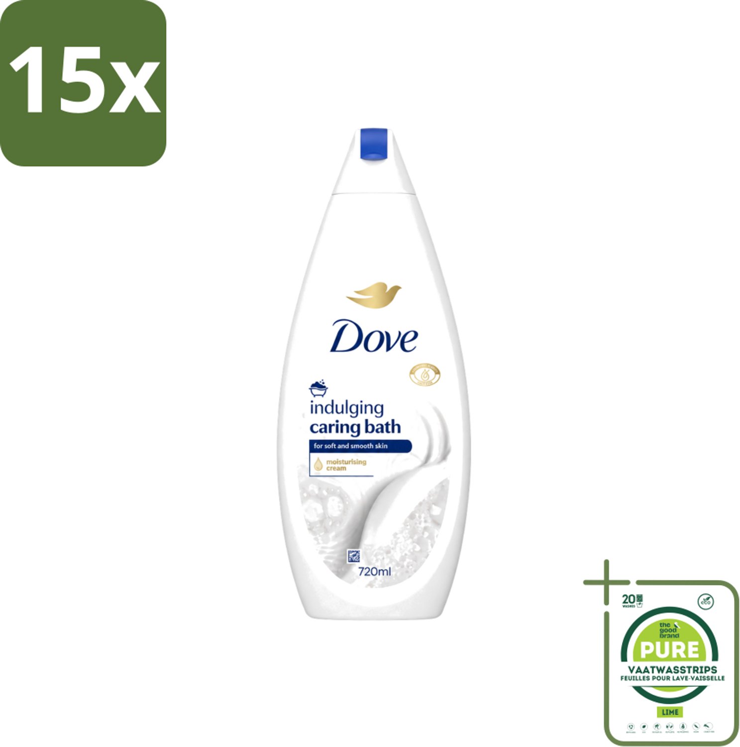 15 x Dove – Badcrème – Indulging Cream – 720 ml - Grootverpakking - Vaatwasstrips - Badcrème - Badcrème 720 Ml - Badcrème Voor Huid - Badcrème Voor Zintuigen - Badcrème Met Glycerine