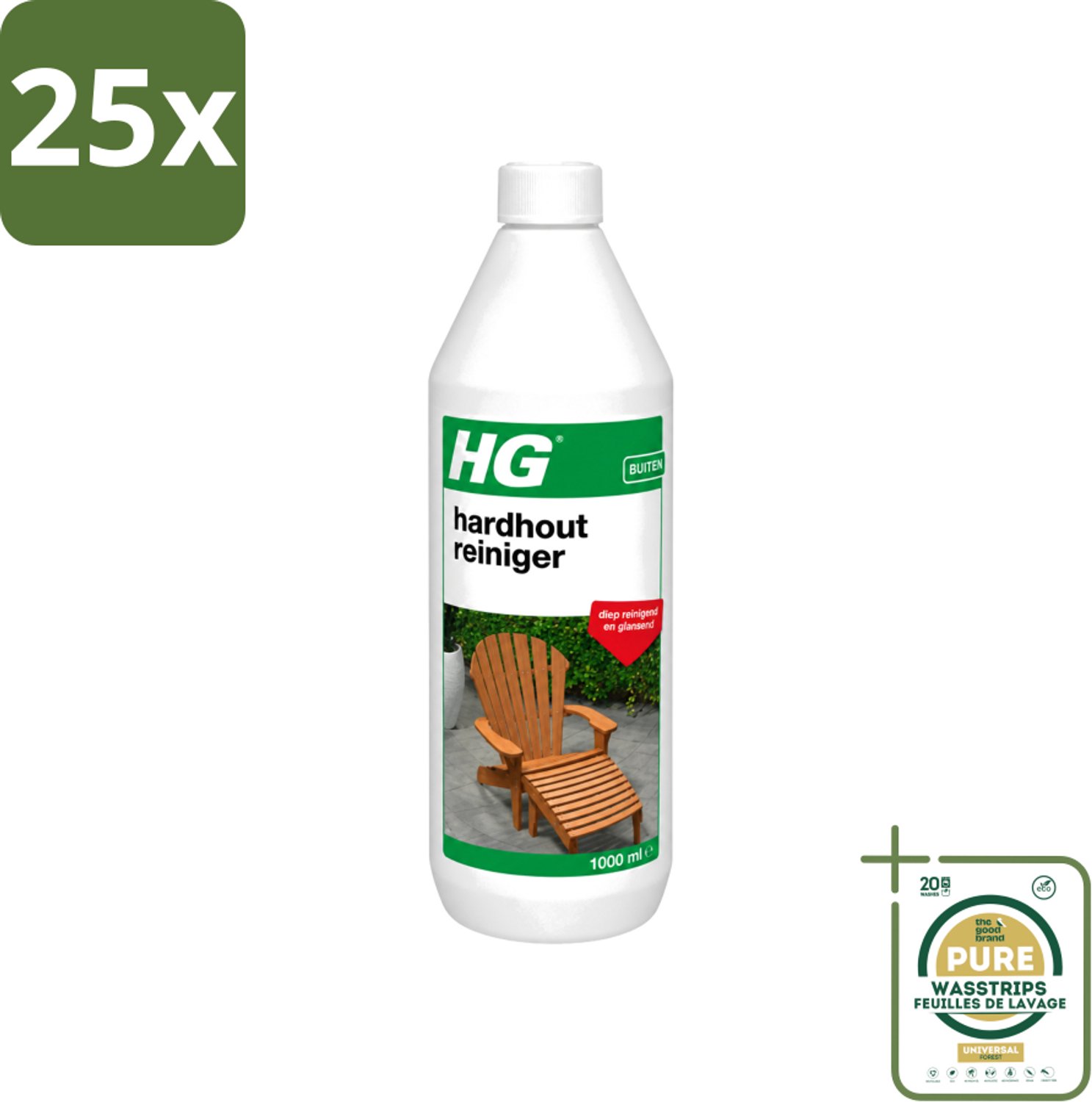 25 x HG - Buiten - Hardhout Reiniger - Diep Reinigend - 1L - Wasstrips - Hardhout Reinigen - Tuinmeubel Reinigen - Hout Reinigen - Buitenmeubel Reinigen - Terras Reinigen