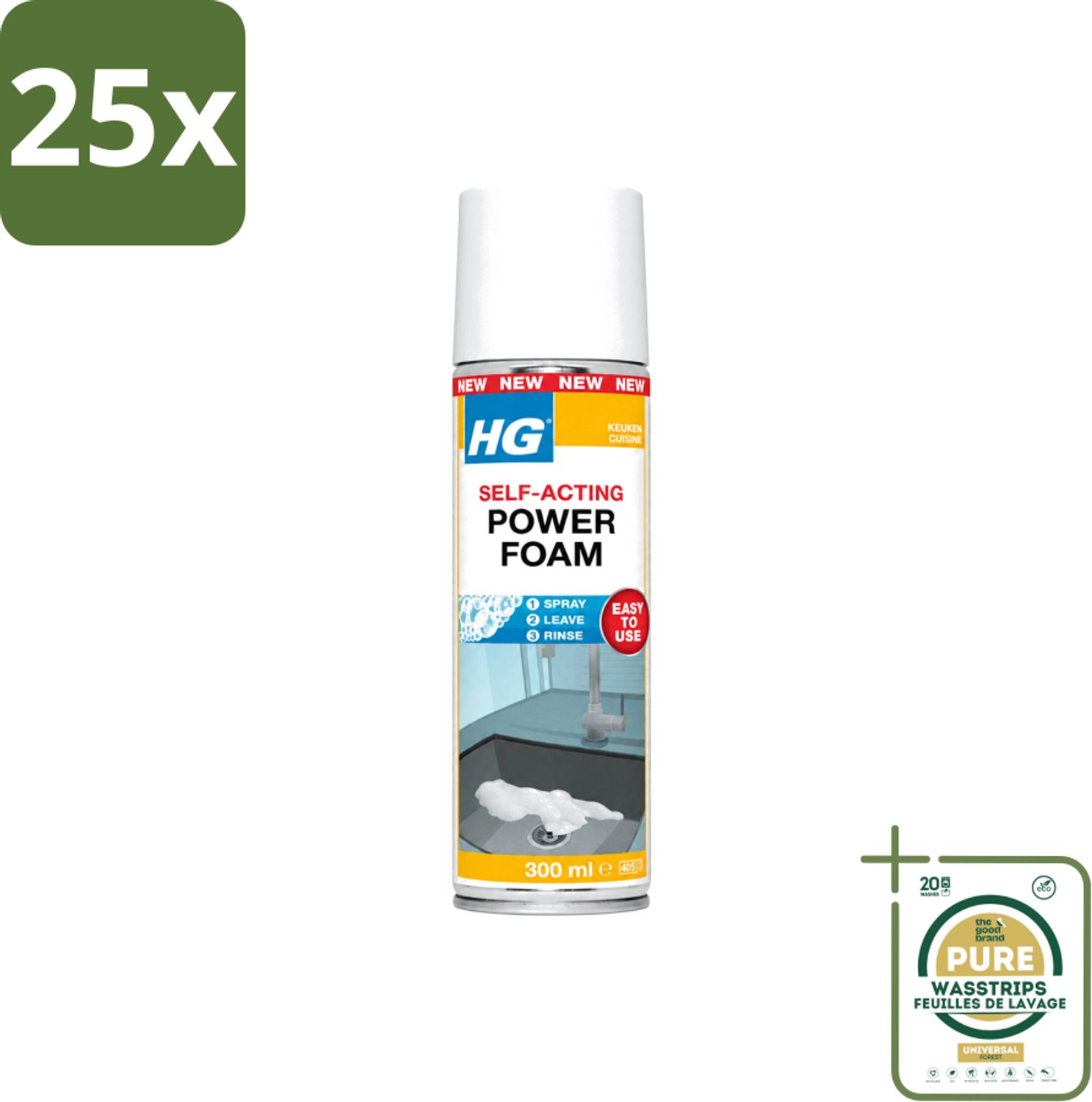25 x HG - Power Foam Keuken - Vetoplossende Spray - 300 ml - Wasstrips - Keuken Reinigen - Vet Oplossen - Keuken Hygiëne - Keuken Schoonmaken - Vetvrij Maken