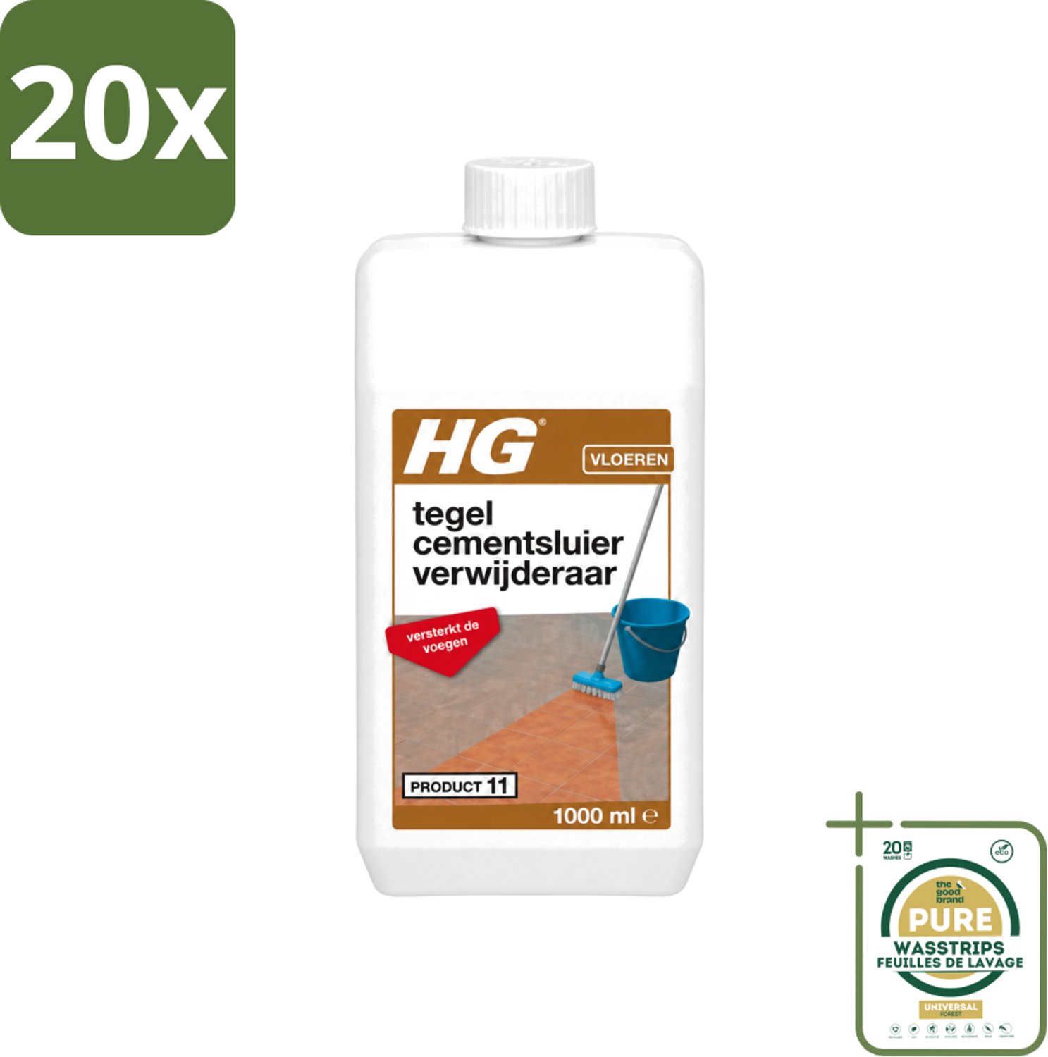 20 x HG - Vloeren - Tegel Cementsluierverwijderaar - Versterkt De Voegen - 1L - Wasstrips - Cement Verwijderen Tegels - Cement Verwijderen Plavuizen - Cement Verwijderen Natuursteen - Voegen Versterken - Cement Resten Verwijderen