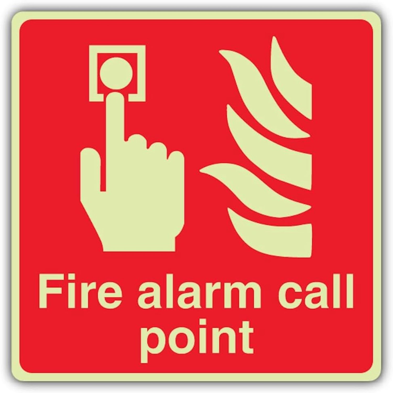 Brandalarm oproeppunt -vierkant veiligheidsbord - 80 x 80 mm - zelfklevend vinyl - standaard gloed