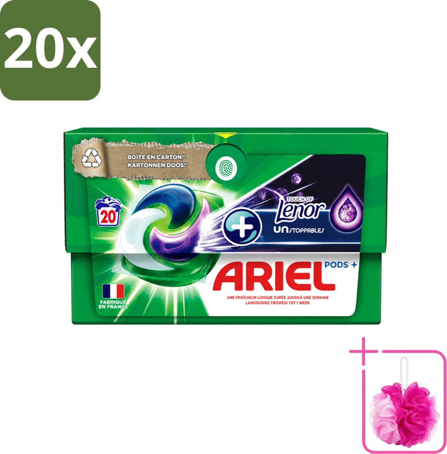 20 x Ariel Original - Touch of Lenor Unstoppables - Wasmiddelcapsules - Pods+ - Witte en Gekleurde Was - 20 Wasbeurten - Bulkverpakking - Wasmiddelcapsules - Douchemop - Reiniging