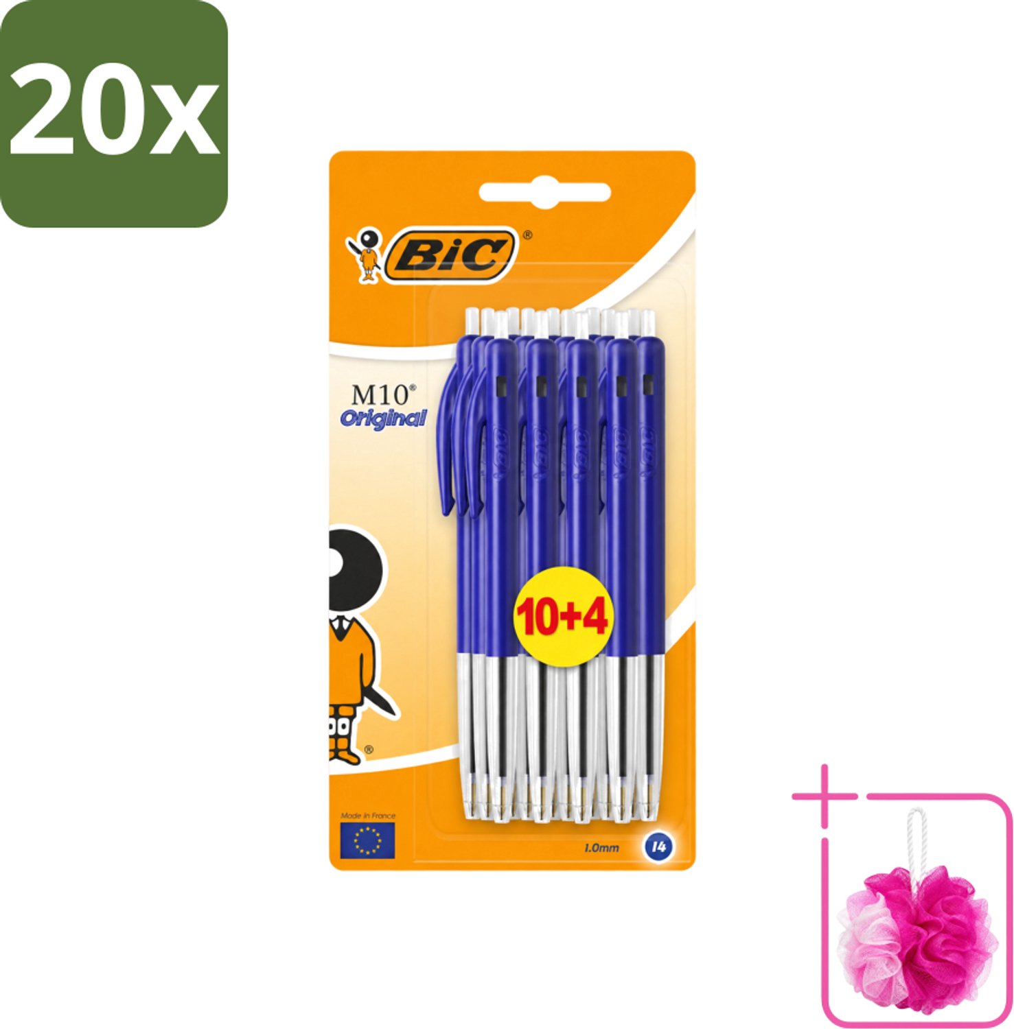 20 x BIC - M10 Original - Balpennen met Kliksysteem - Blauw - 1 mm Punt - 14 Pennen - Bulkverpakking - Balpen - Douchemop - Schrijfset