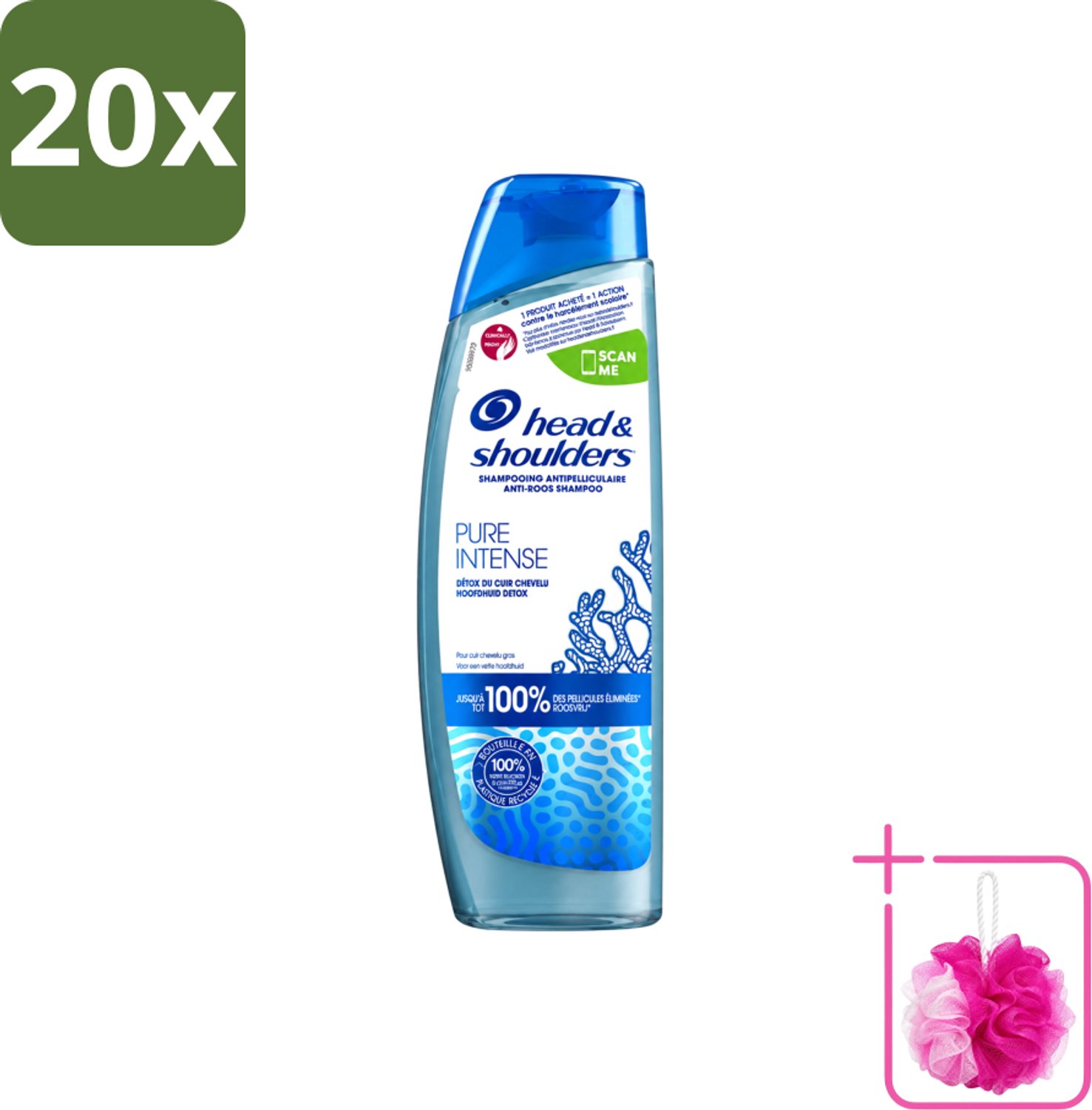 20 x Head & Shoulders - Anti-Roos Shampoo - Pure Intense - Hoofdhuid Detox - 250 ml - Bulkverpakking - Hoofdhuid detox - Douchemop - Roosbestrijding