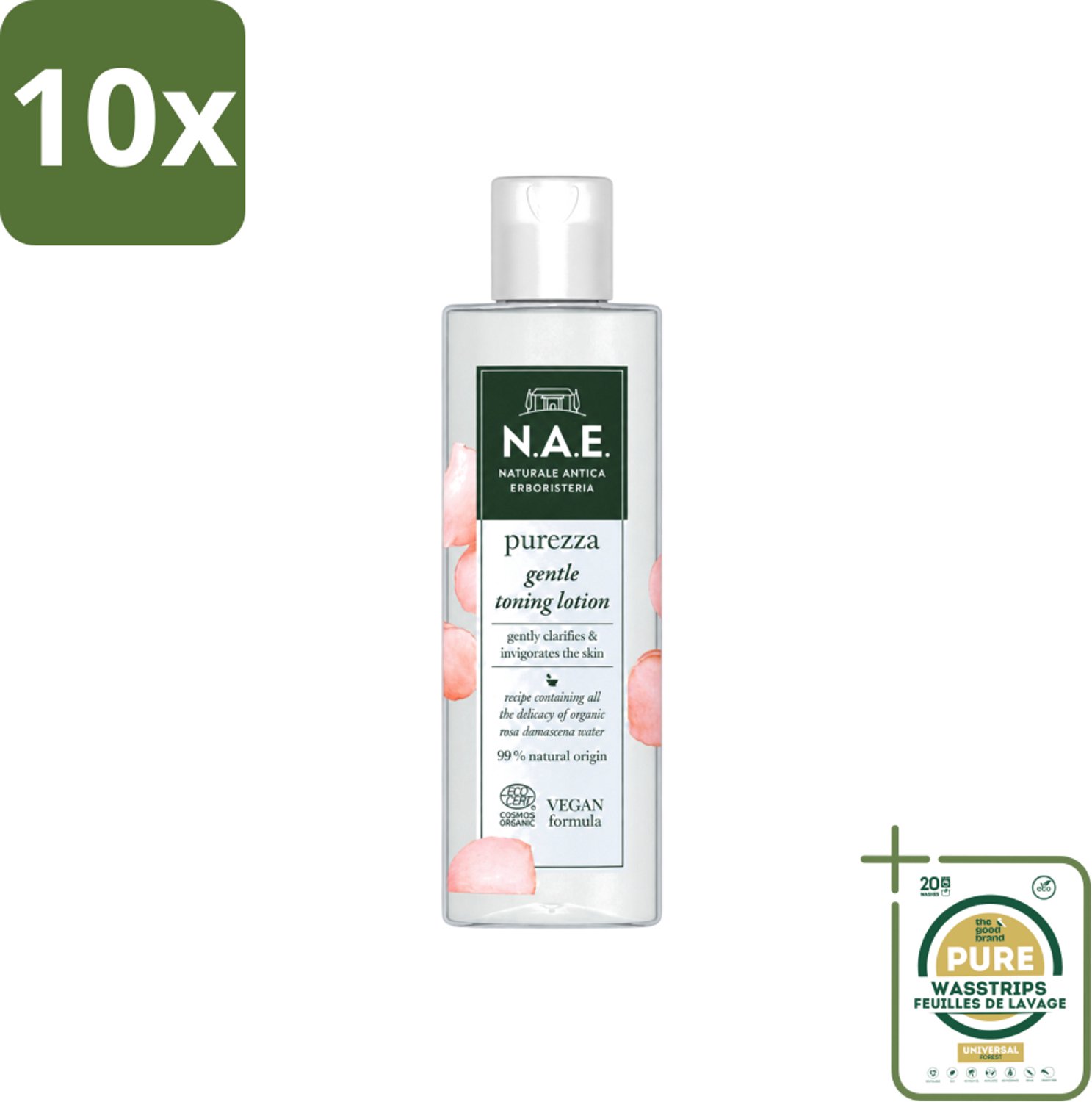 10 x N.A.E. - Toning Lotion - Zuiverend & Hydraterend - Biologisch & Vegan - 200ml - Wasstrips - Natuurlijke Huidverzorging - Biologische Toning - Rozenwater - Huidzuivering - Huidhydratatie