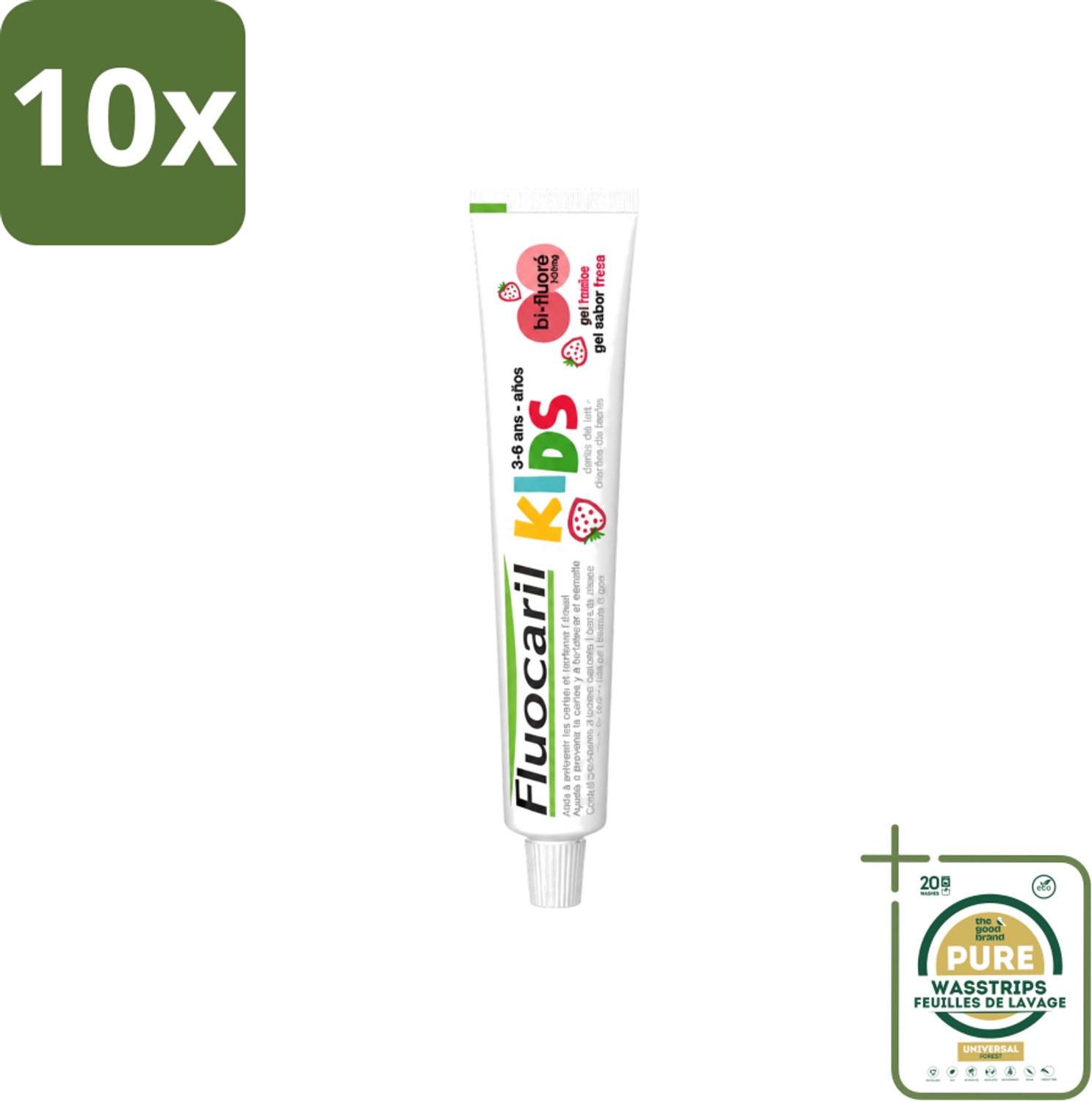 10 x Fluocaril Kids - Bi-Fluoride - Tandpasta - Met Aardbeiensmaak - 3 tot 6 jaar - 50 ml - Wasstrips - Tandpasta Voor Kinderen - Melktanden Beschermen - Bi-fluoride Tandpasta - Aardbeiensmaak Tandpasta - Tandenpoetsen Voor Kinderen