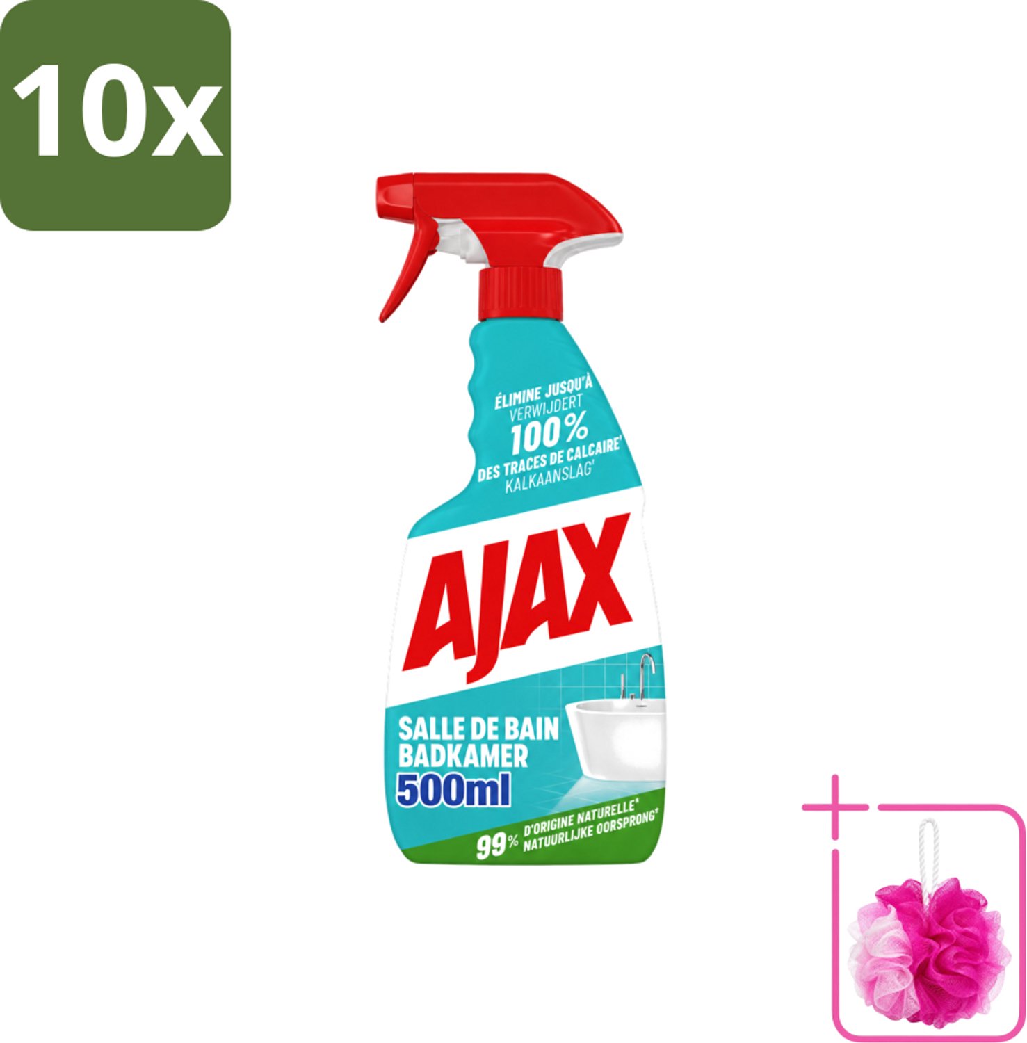 10 x Ajax – Badkamer Spray – 500 ml - Bulkverpakking - Badkamer reinigen - Douchemop - Kalk verwijderen