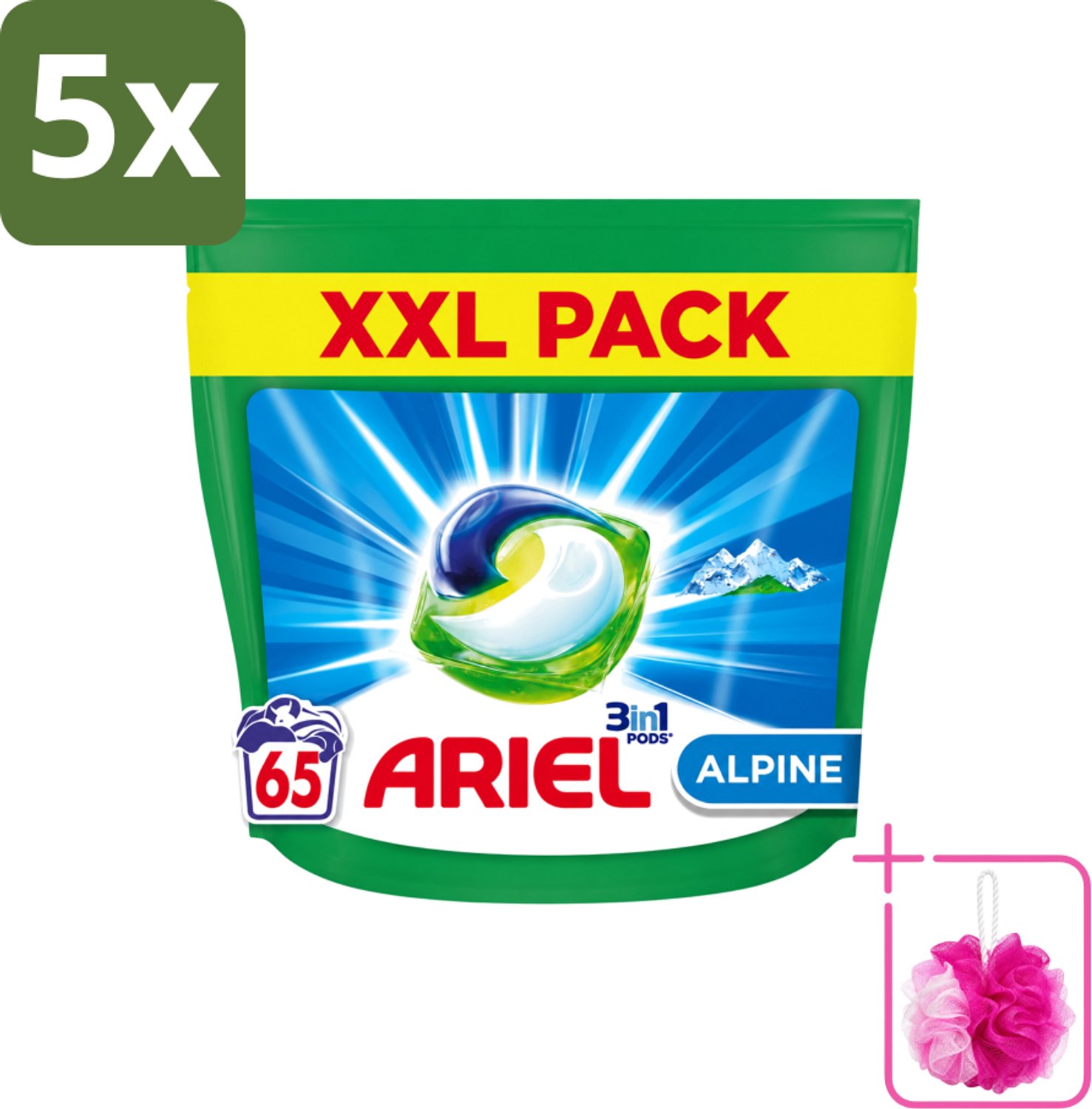 5 x Ariel – Pods 3in1 – Alpine – 1319 g – 65 wasbeurten - Bulkverpakking - Ariel Pods 3in1 Alpine - Douchemop - 65 wasbeurten