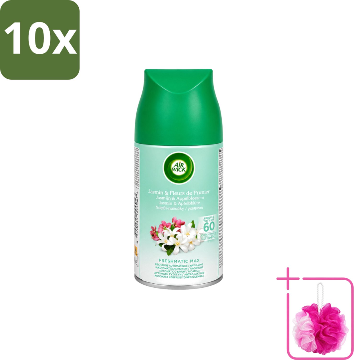 10 x Air Wick – Navulling – Freshmatic Jasmijn & Appelbloesem – 250 ml - Bulkverpakking - Lentedauw - Douchemop - Geur
