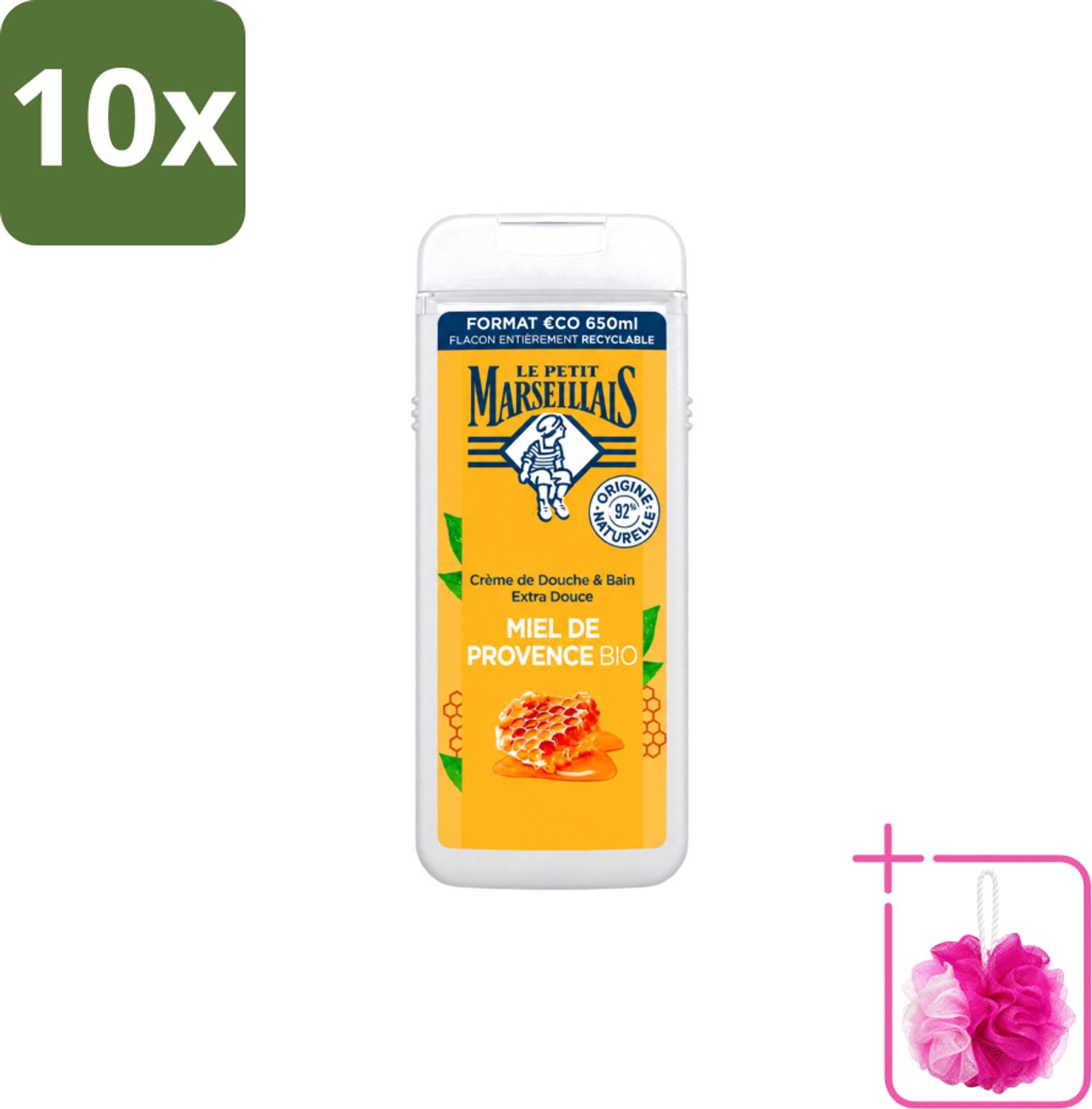 10 x Le Petit Marseillais – Douche & Bad – Honing – 650 ml - Bulkverpakking - Douche en bad - Douchemop - Honing